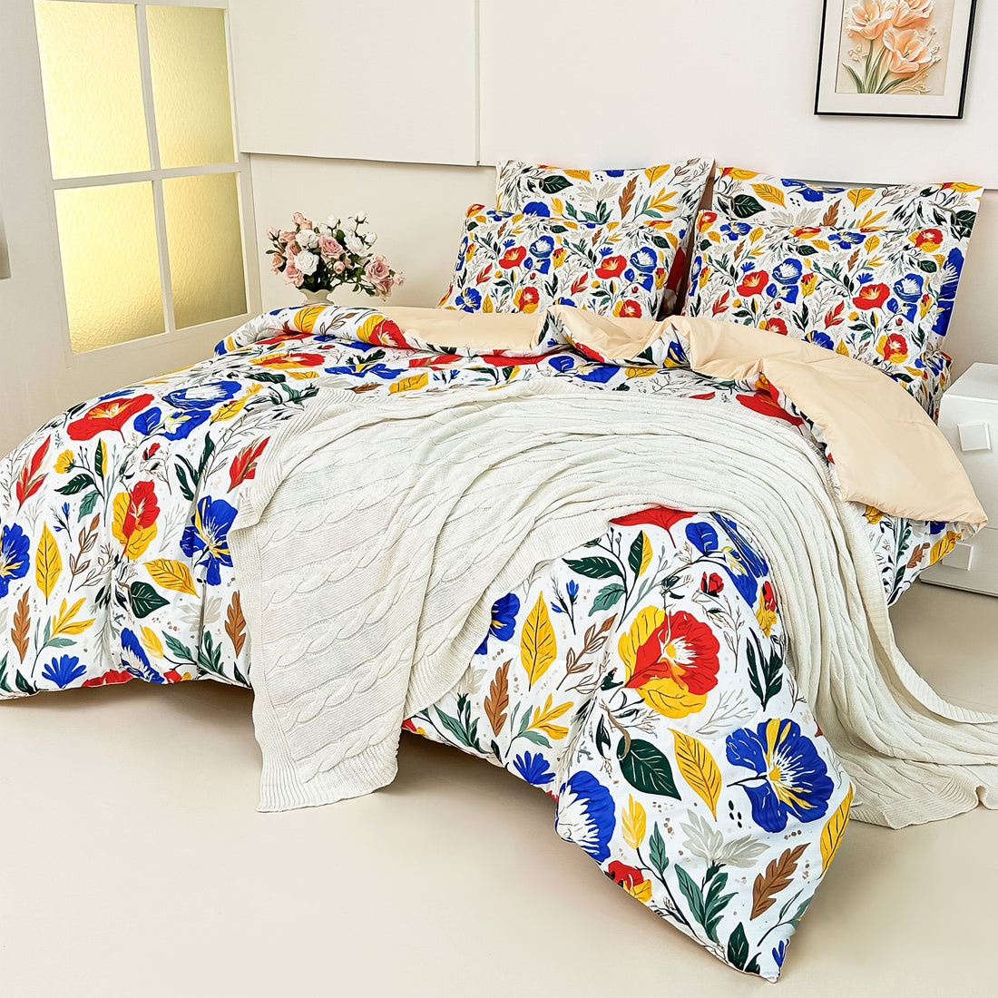 Vibrant Floral Symphony Comforter Set 7 Pieces