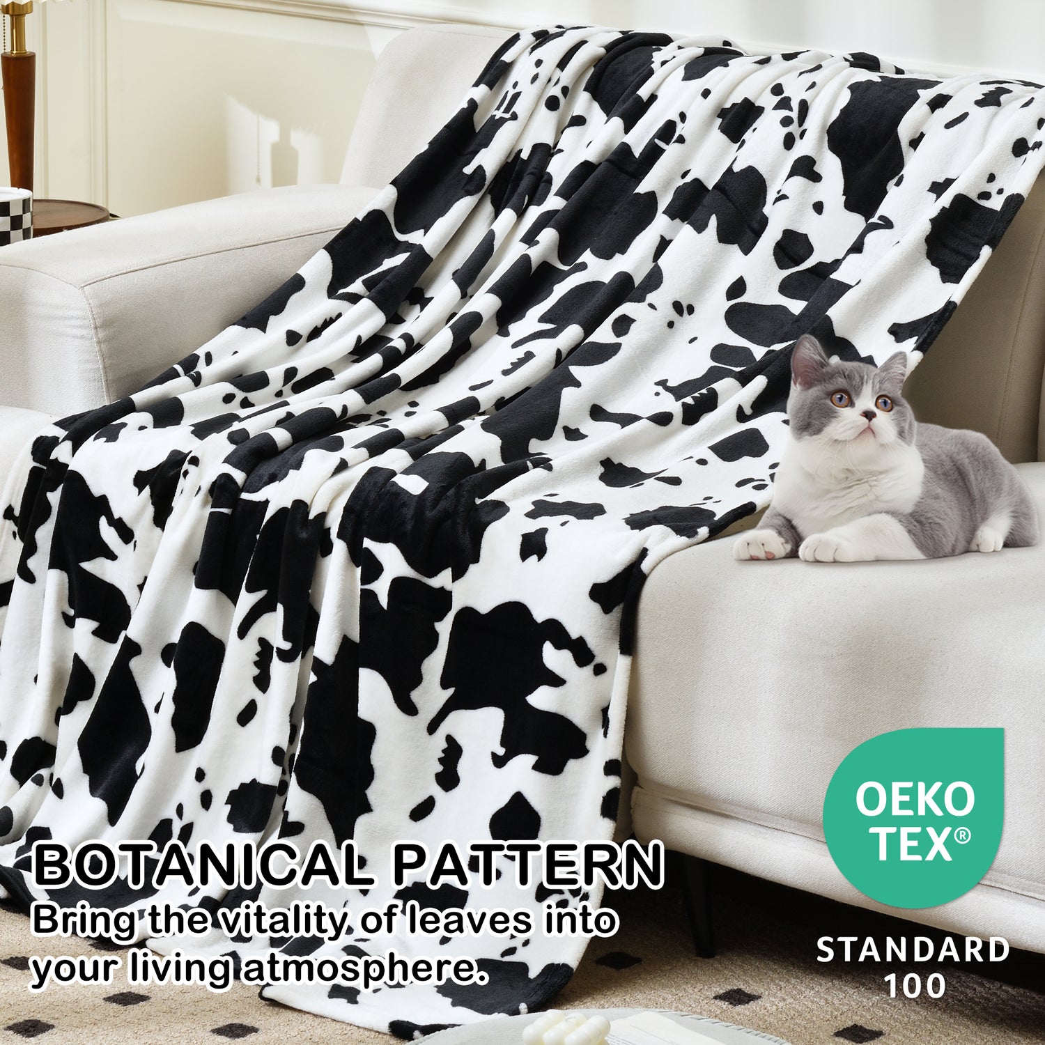 Black White Cow Print Throw Blanket 60“ X 80”