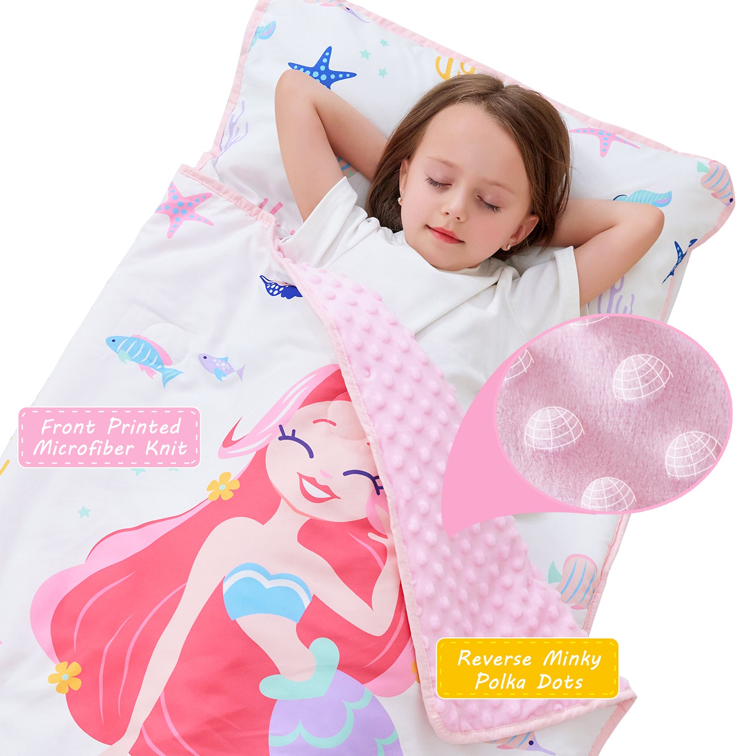 White Mermaid Toddler Nap Mat with Pillow and Blanket