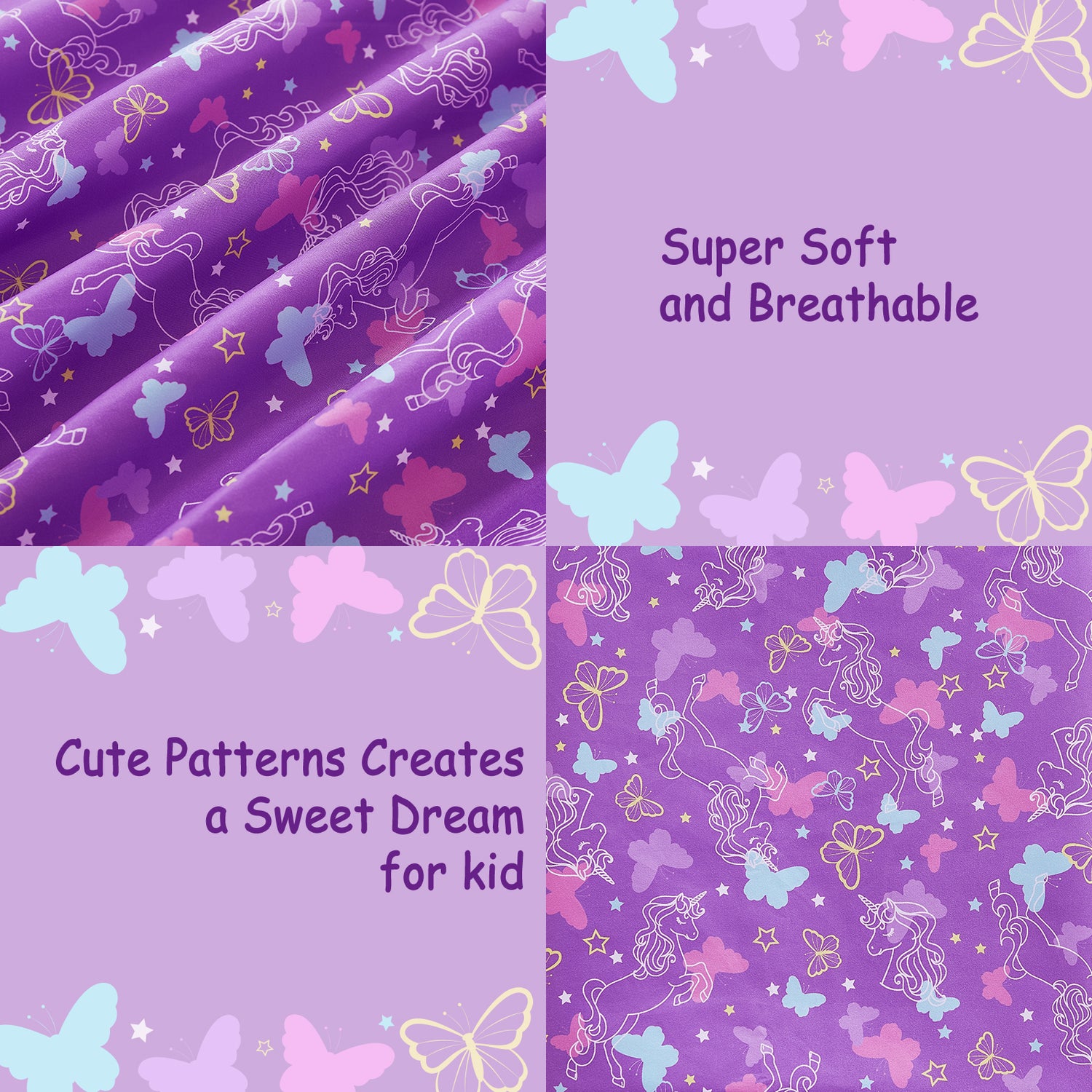 Butterfly Unicorn Kids Bed Sheet Set