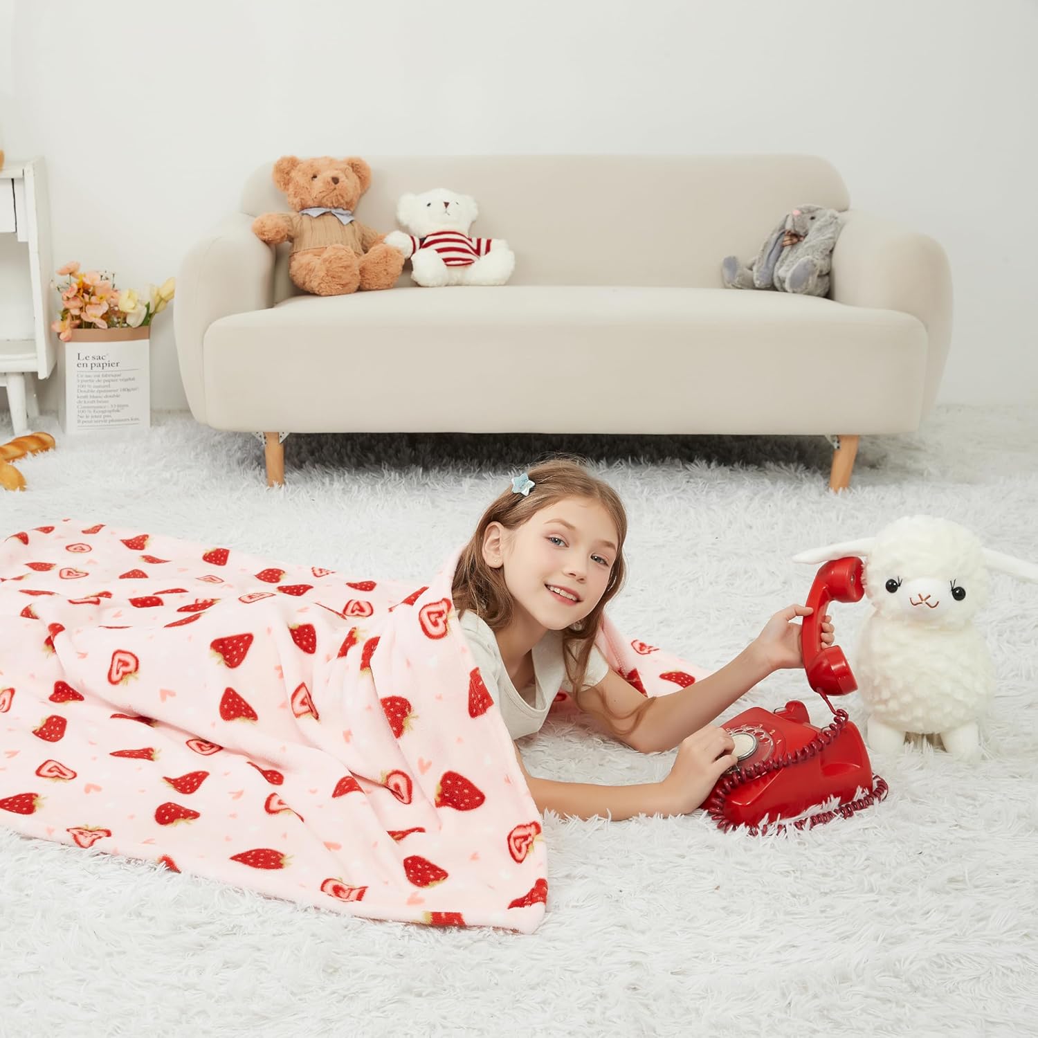 Dreamy Strawberry Kids Throw Blanket