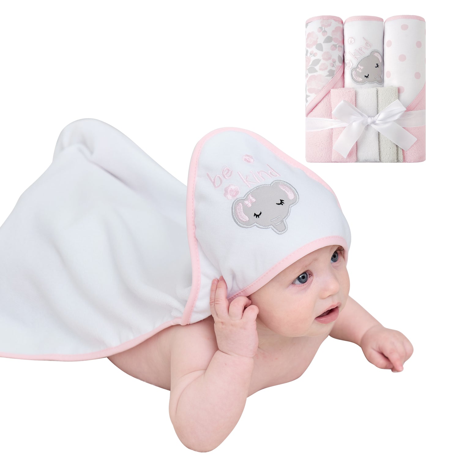Elephant Flower Baby Towels and Baby Wash Cloths Set 6-Pack Size 28 x 28 Inch