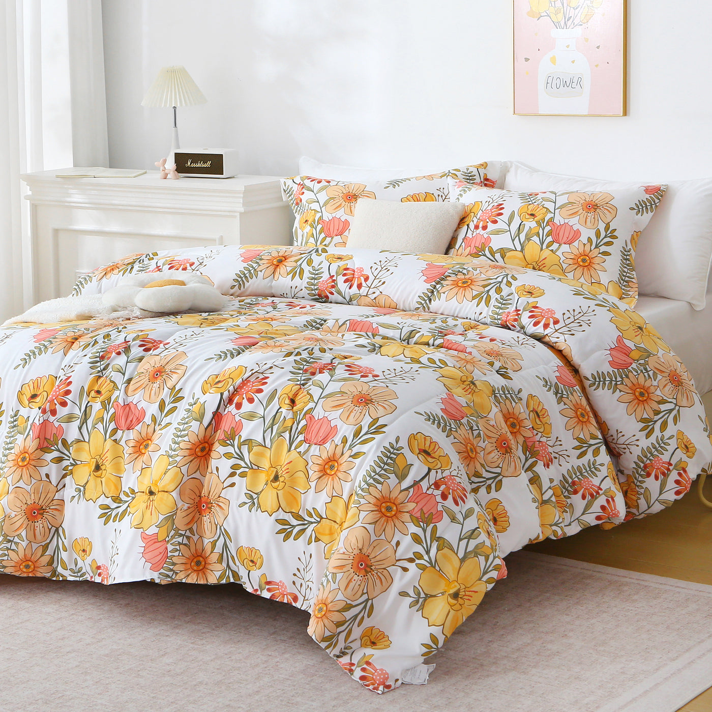 Floral Down Alternative Comforter & Shams Set - Pink Yellow Flower