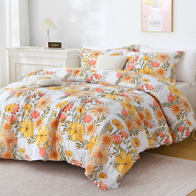 Floral Down Alternative Comforter & Shams Set - Pink Yellow Flower
