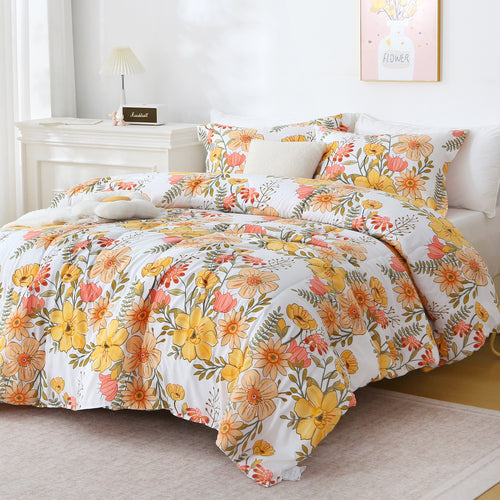Floral Down Alternative Comforter & Shams Set - Pink Yellow Flower