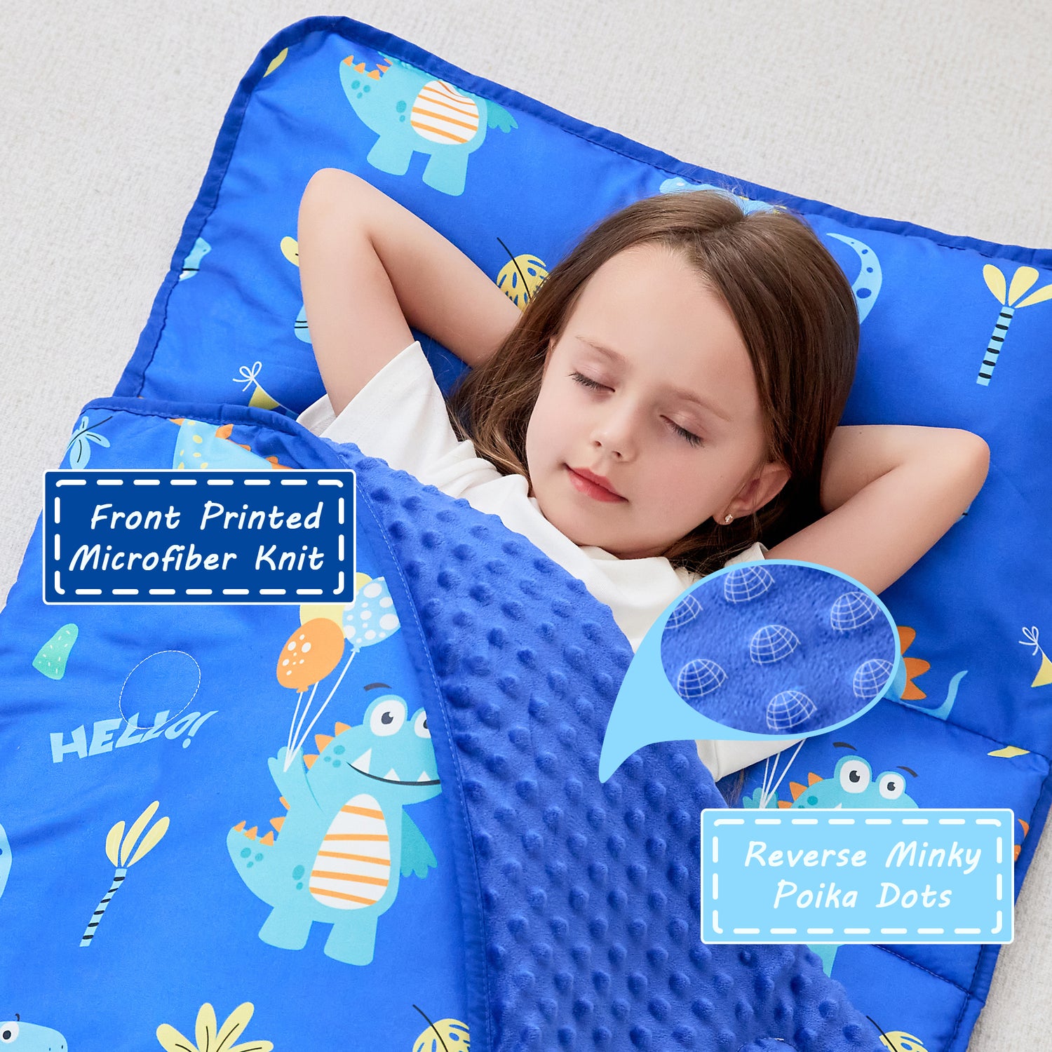 Blue Dinosaurs Toddler Nap Mat with Pillow and Blanket