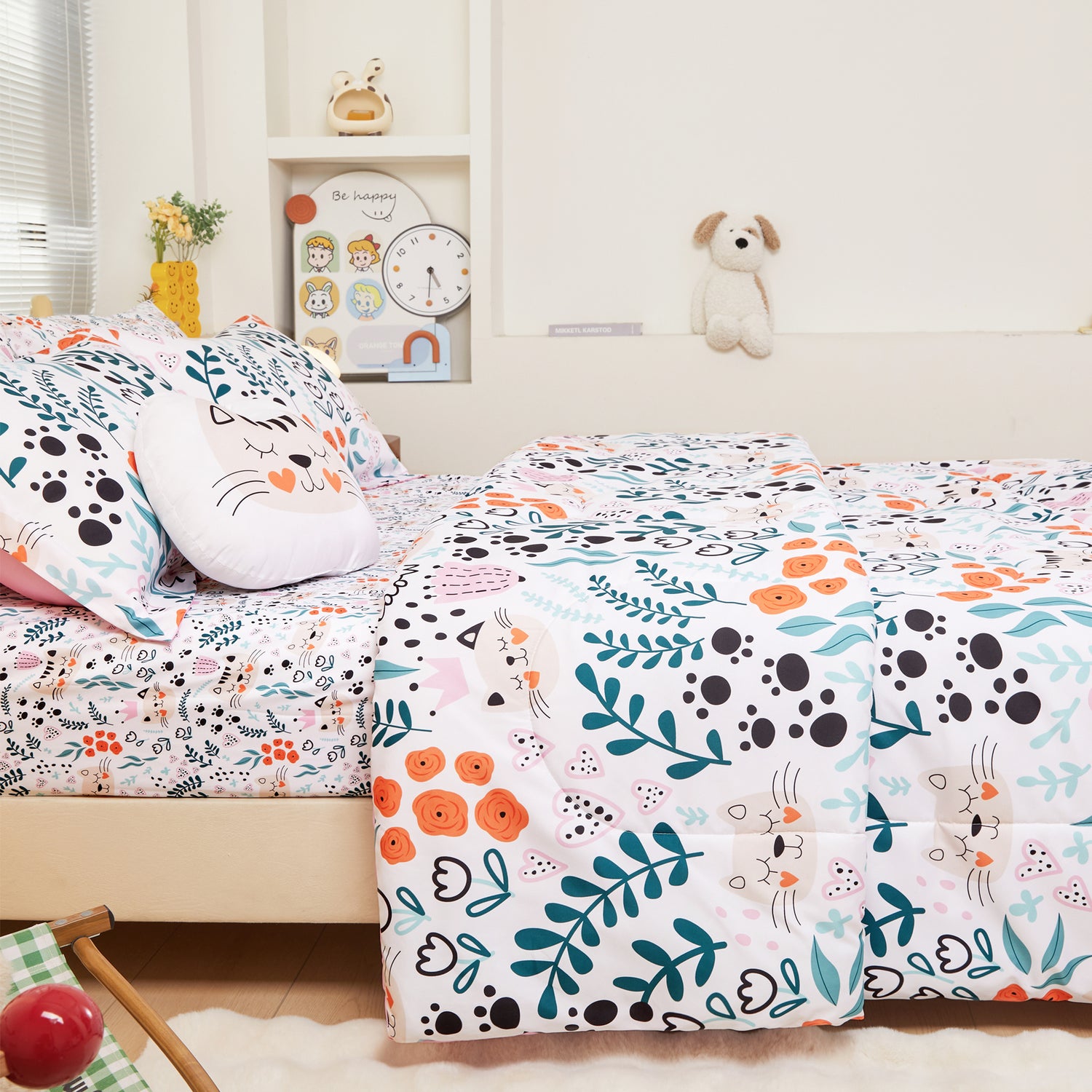 Flower and Cat 6/8 Pcs Comforter Sets for Girls Kids