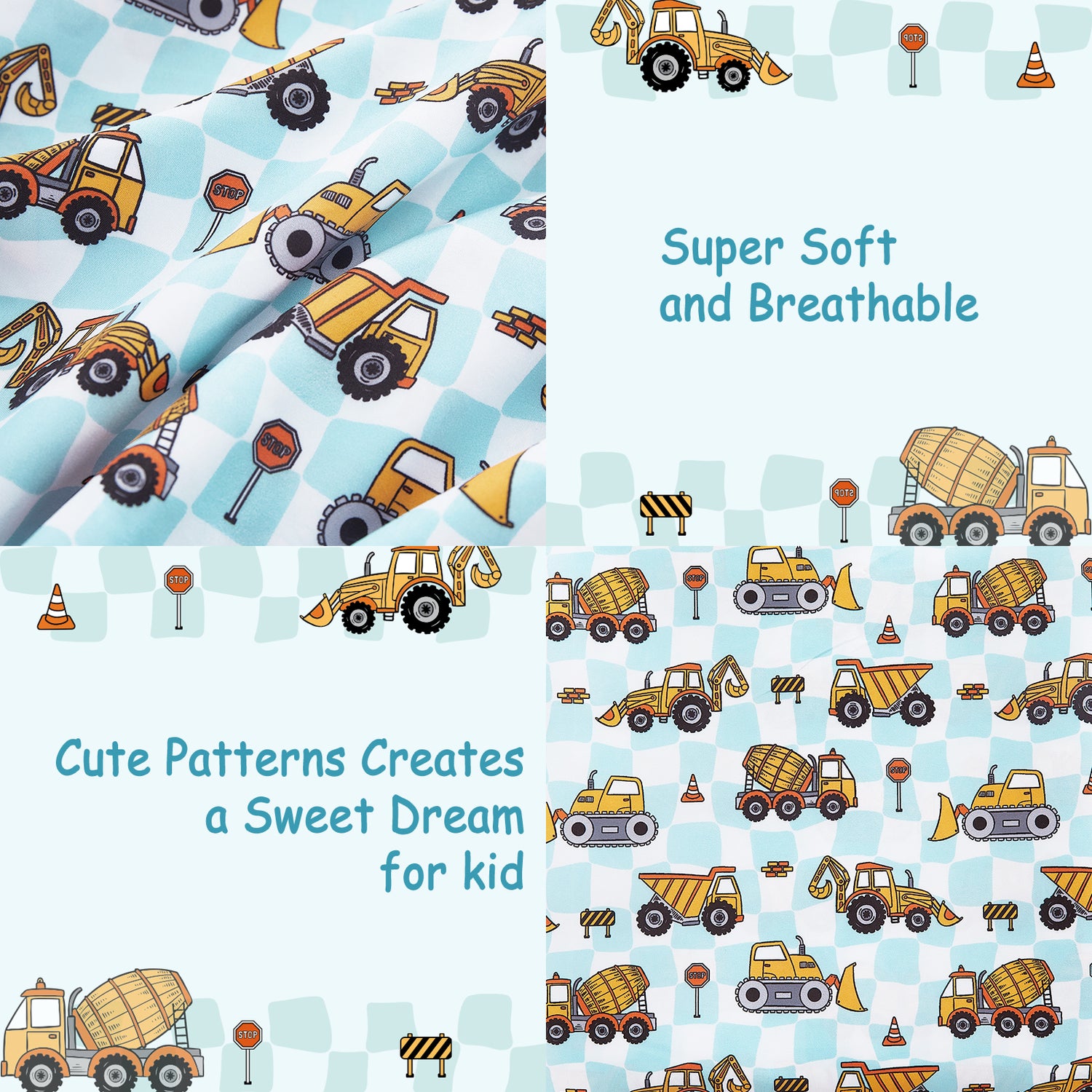 Grid Excavator Kids Bed Sheet Set