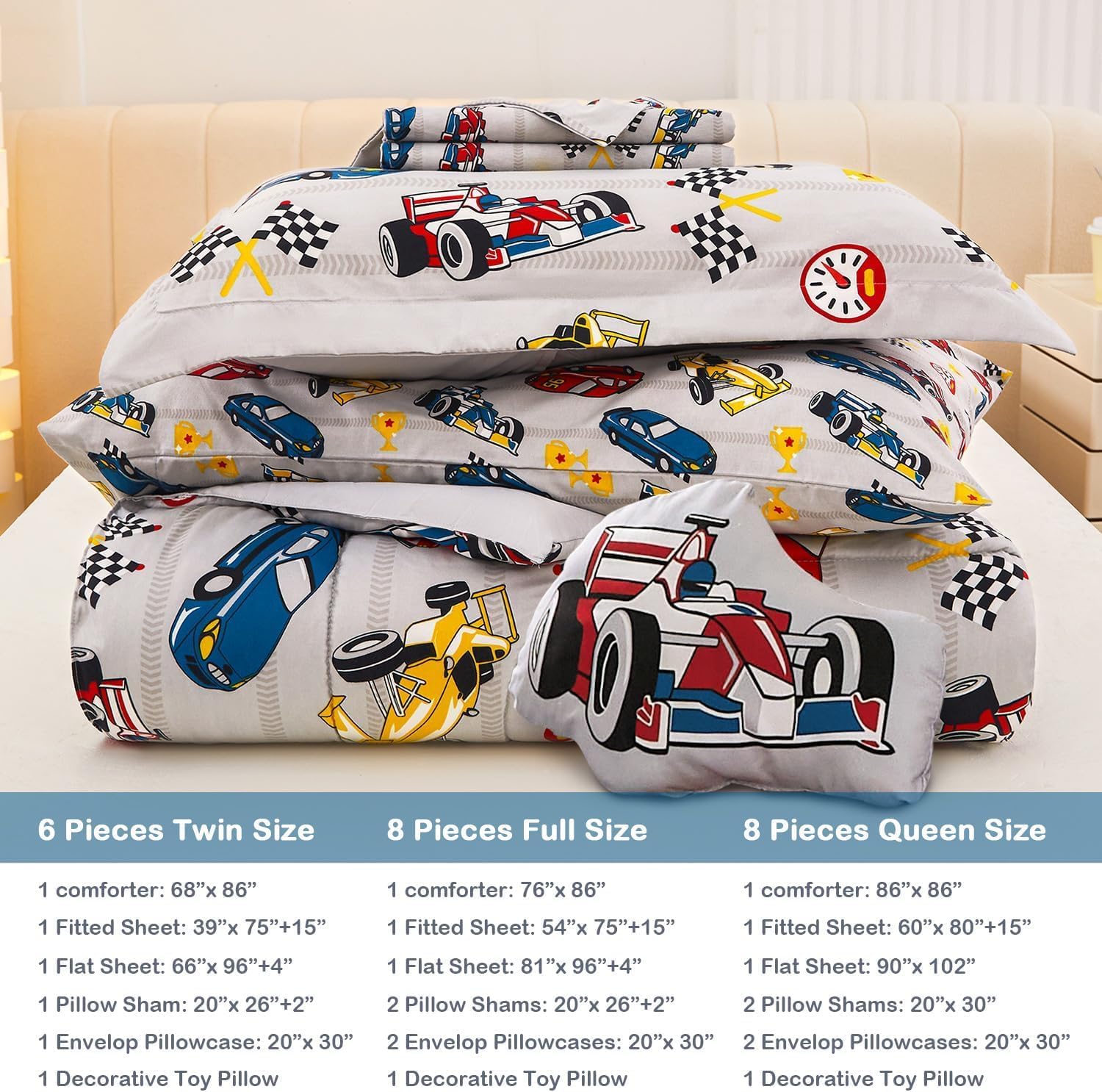Racing Car 6/8 Pcs Comforter Sets for Boys Kids