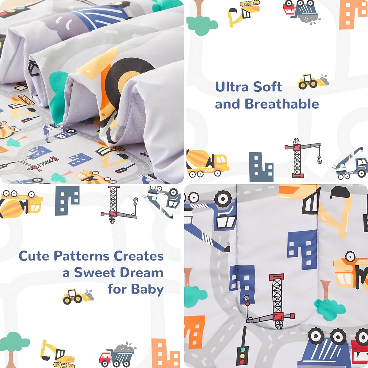 Busy Construction Toddler Comforter Set– 4 Piece