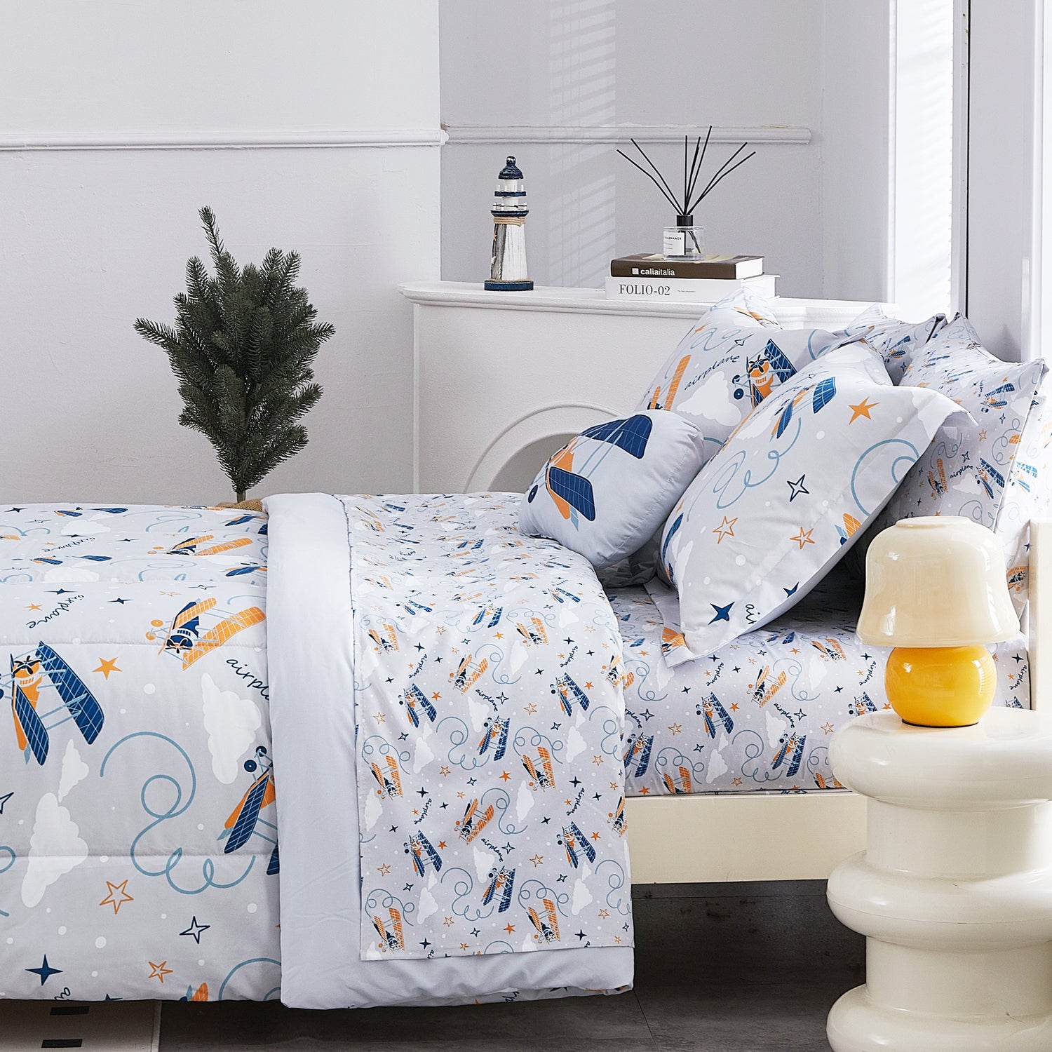 Grey Glider 6/8 Pcs Comforter Sets for Girls Kids