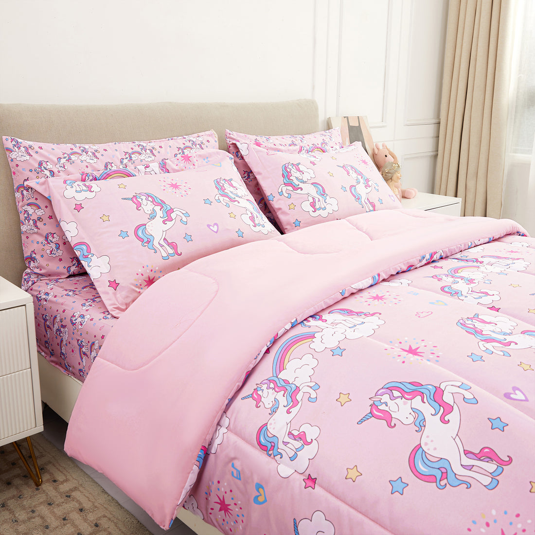 Pink Unicorn Kids Bedding Set– 6 or 8 Piece Options