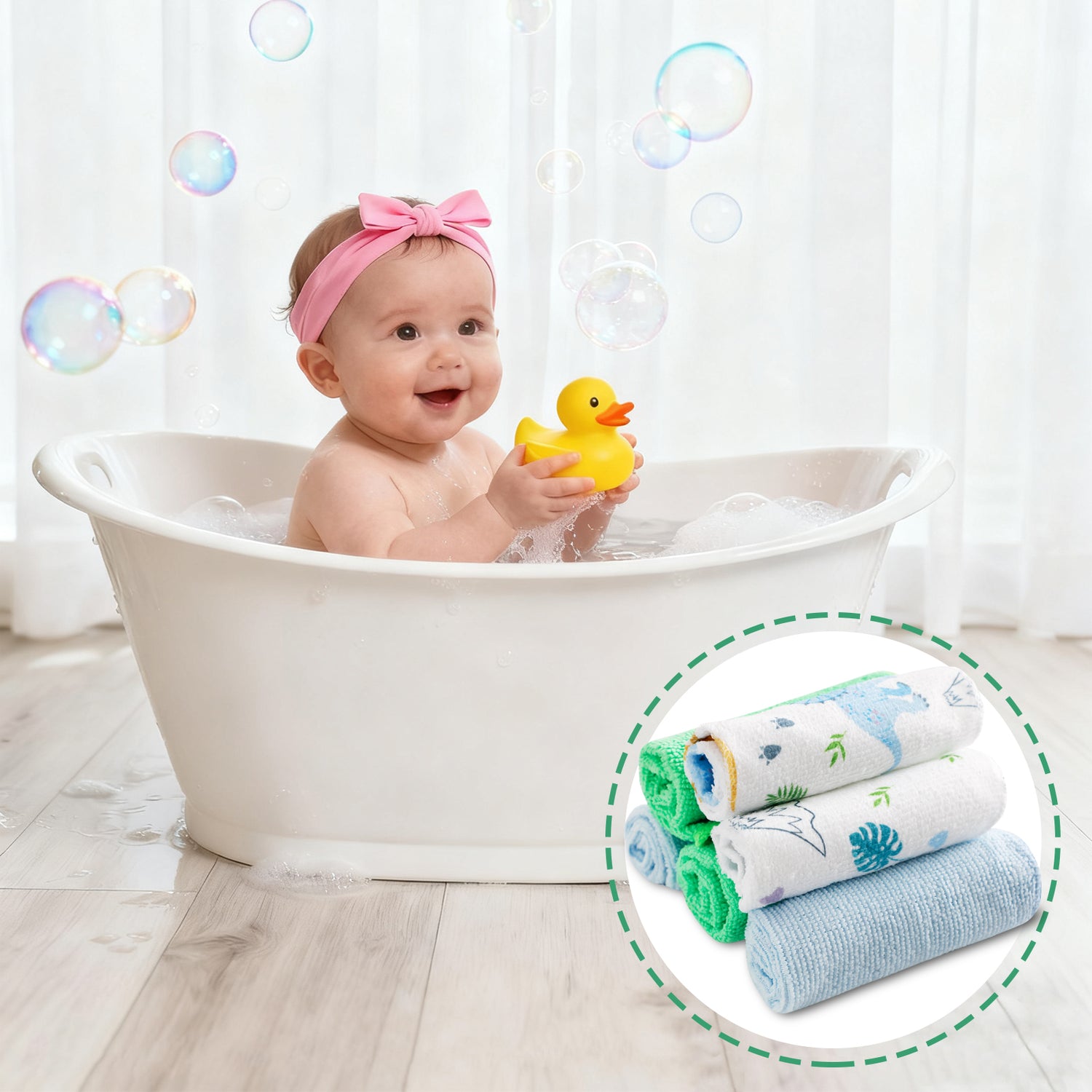 9x9 Green Dinosaur Baby Washcloths