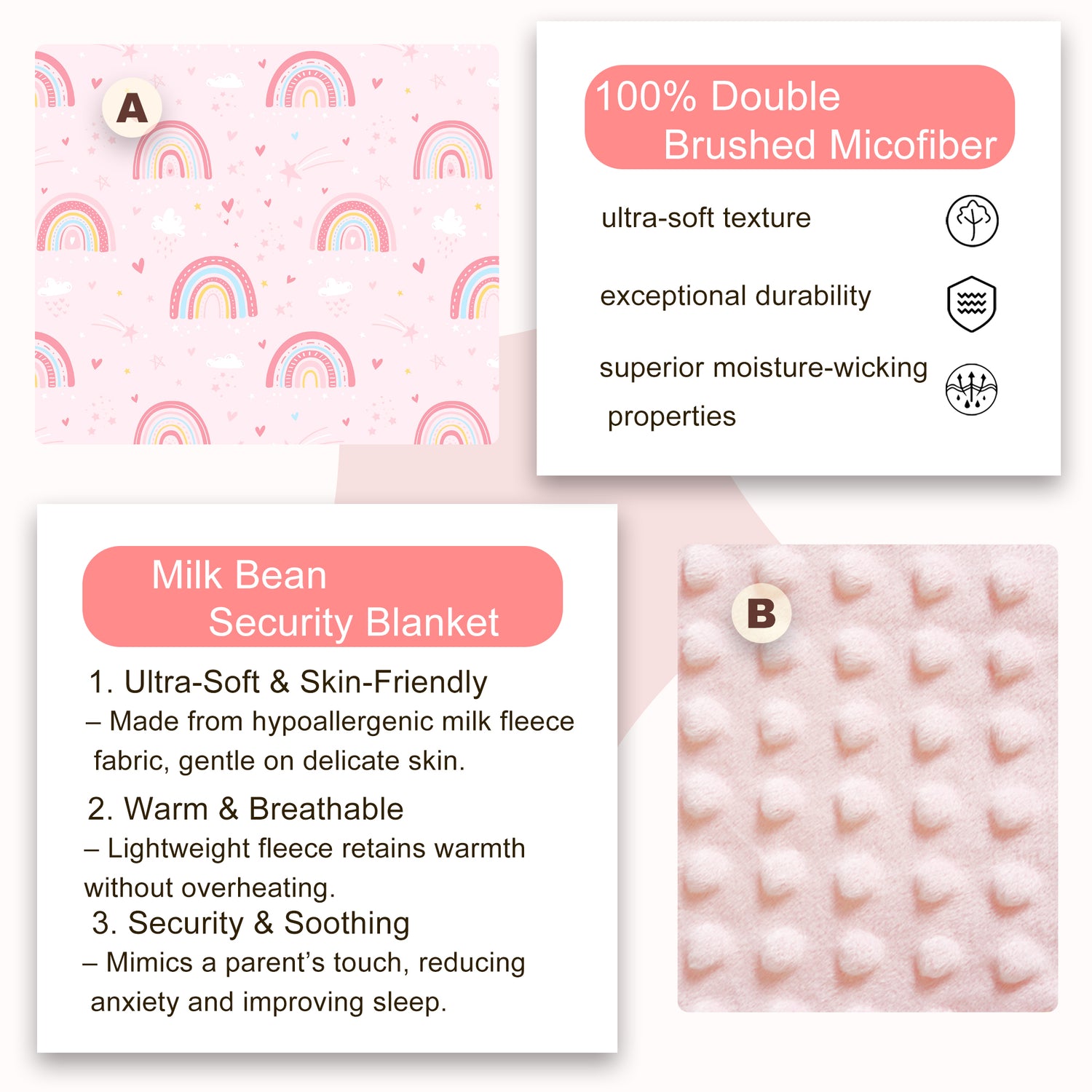 Pink Rainbow Toddler Nap Mat with Pillow and Blanket