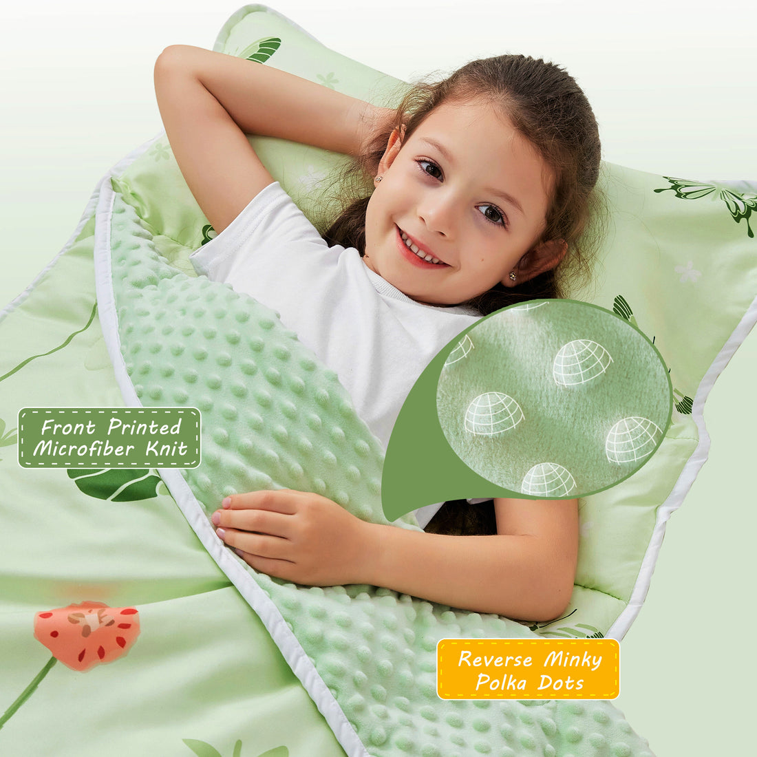 Green Butterfly Toddler Nap Mat with Pillow & Blanket