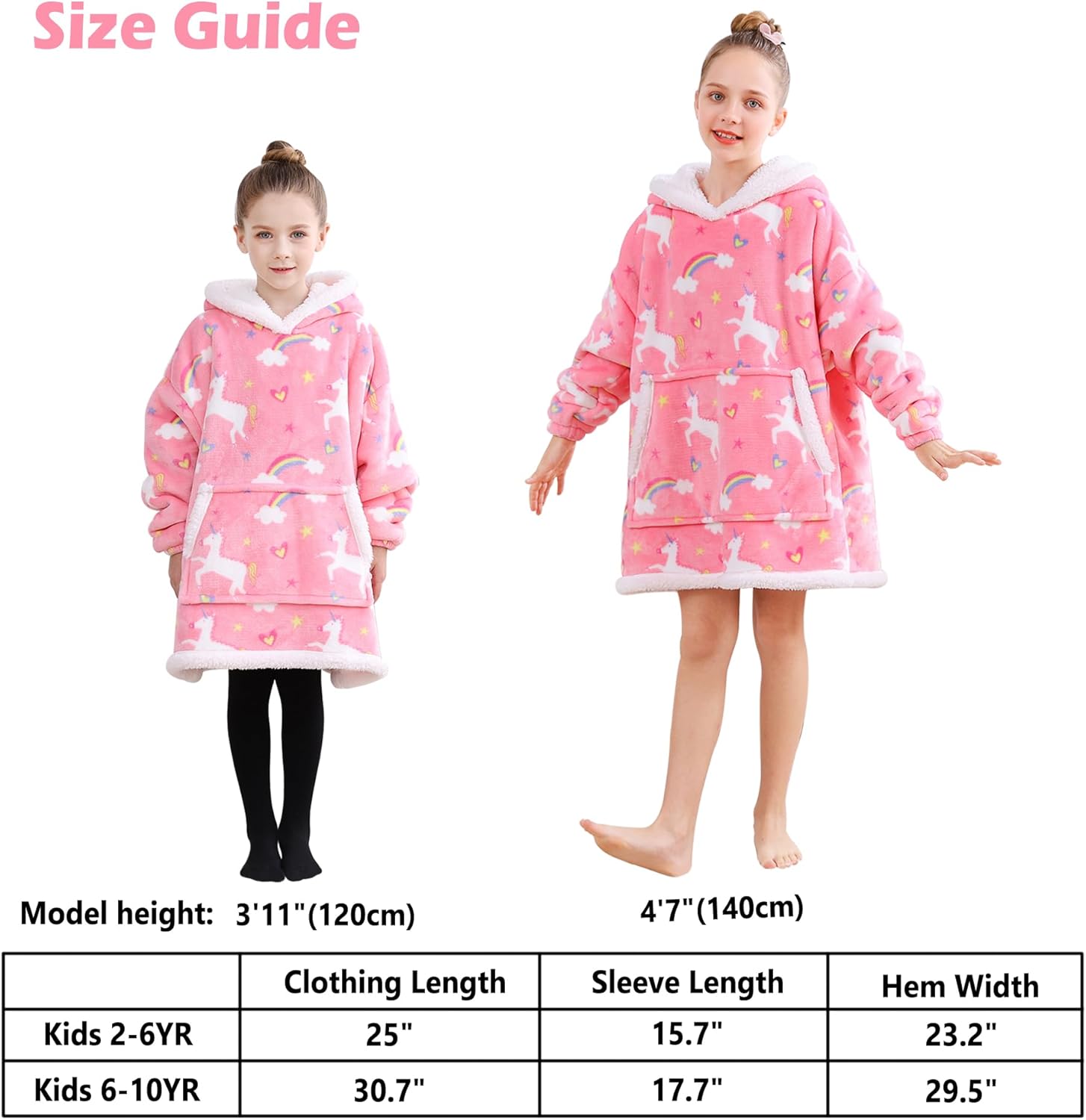Unicorn Print Wearable Blanket Hoodie for Kids
