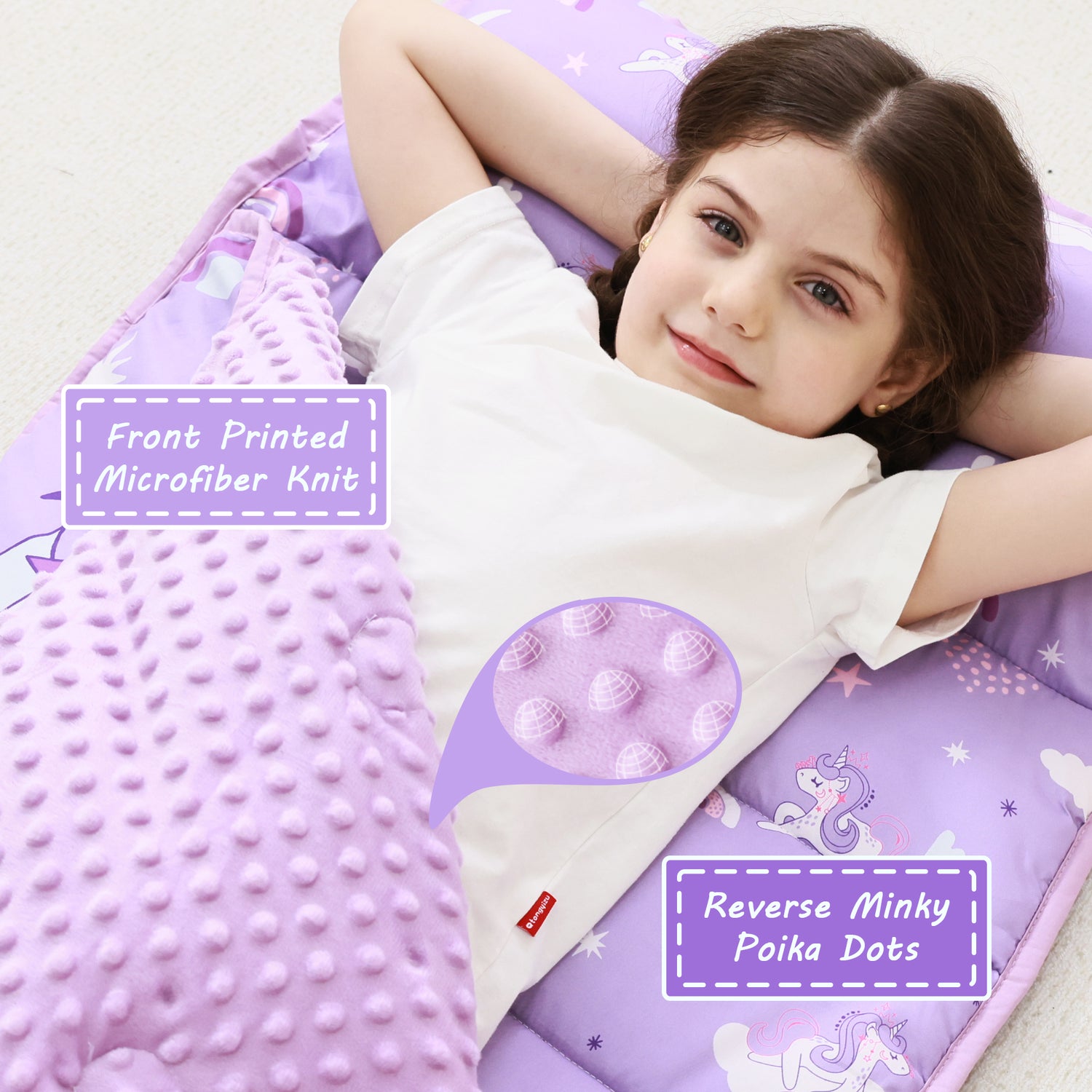 Purple Unicorn Toddler Nap Mat with Pillow and Blanket