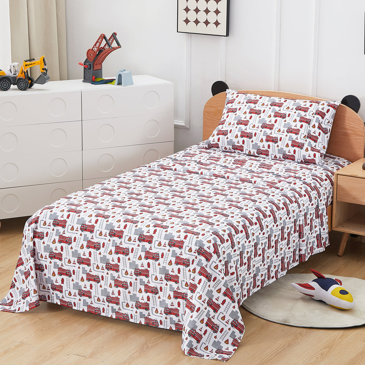Happy Fire Rescue Play Kids Bed Sheet Set Deep Pocket Double Brushed Microfiber