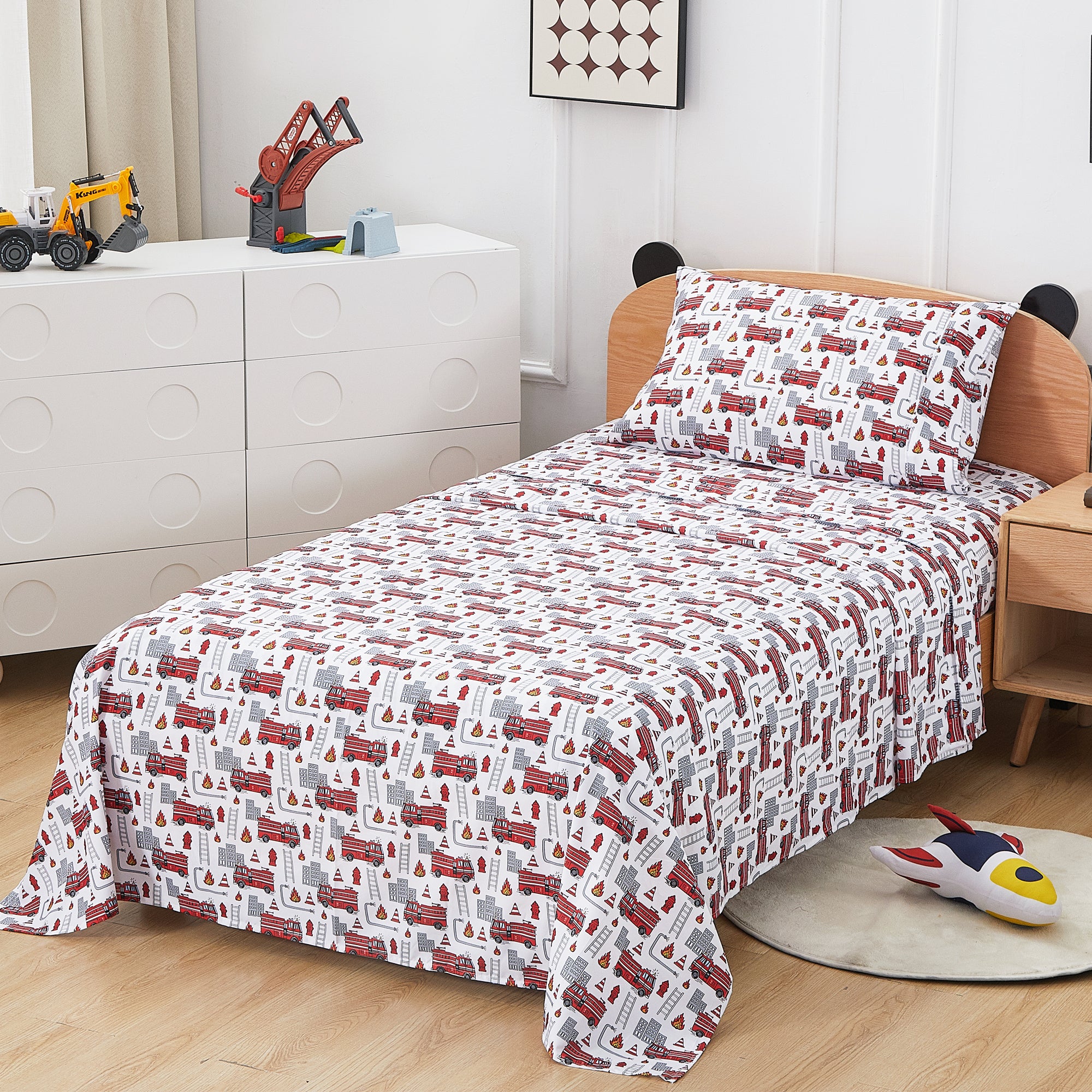 Happy Fire Rescue Play 3/4 PCs TWIN/Full Bed Sheet