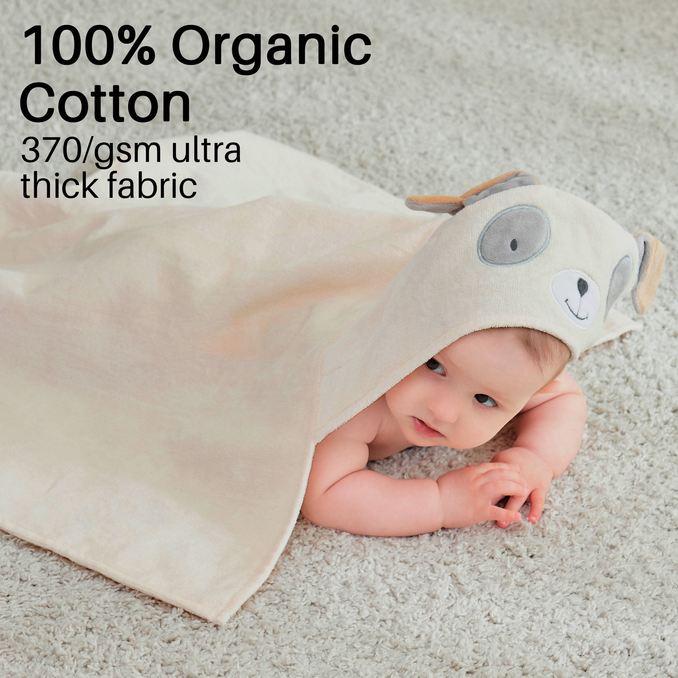 (Pink Elephant & Dog) 2 Pack Cotton Hooded Baby Towels, Extra Thick and Absorbent, 32" * 23"