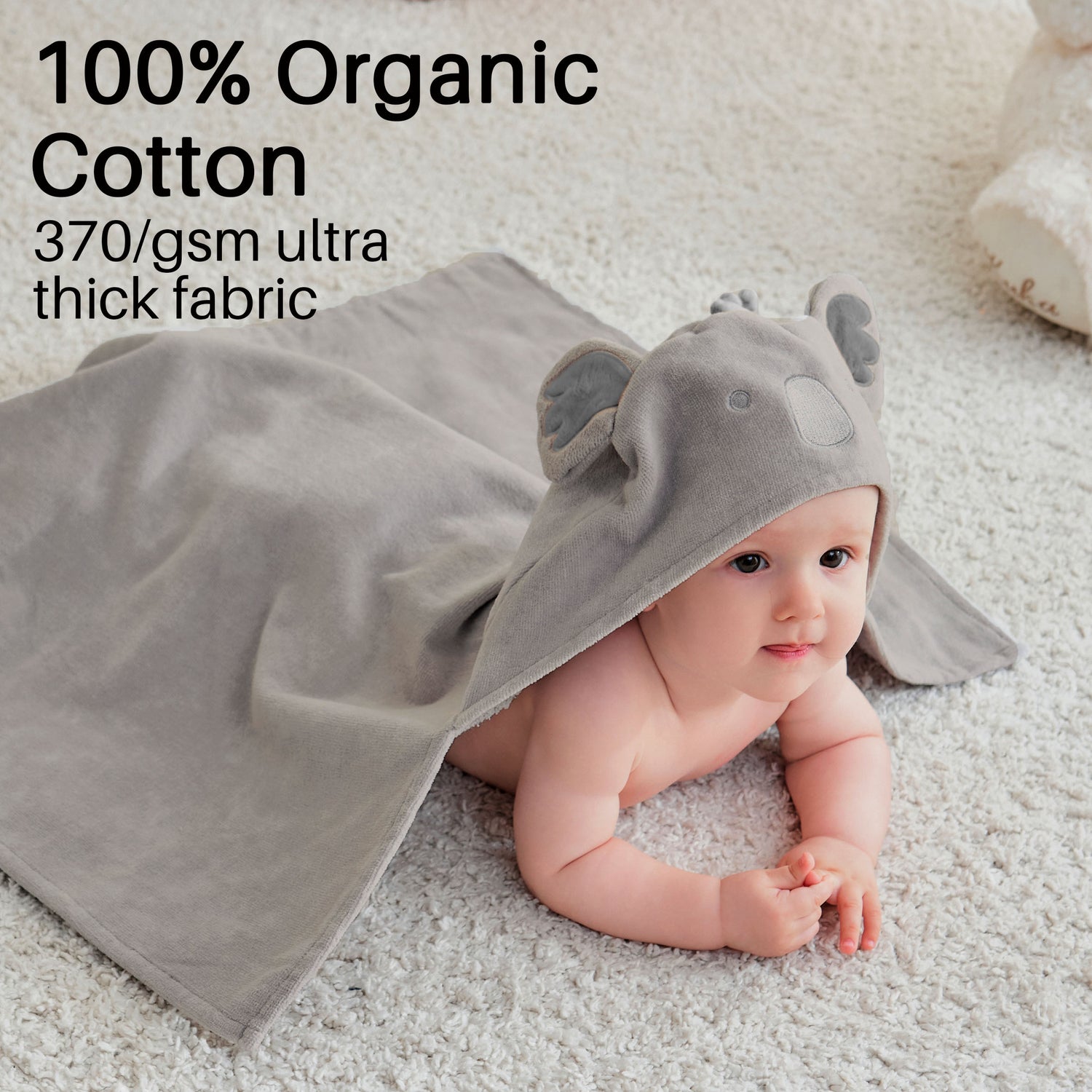 (Blue Elephant & Koala) 2 Pack Cotton Hooded Baby Towels, Extra Thick and Absorbent, 32" * 23"