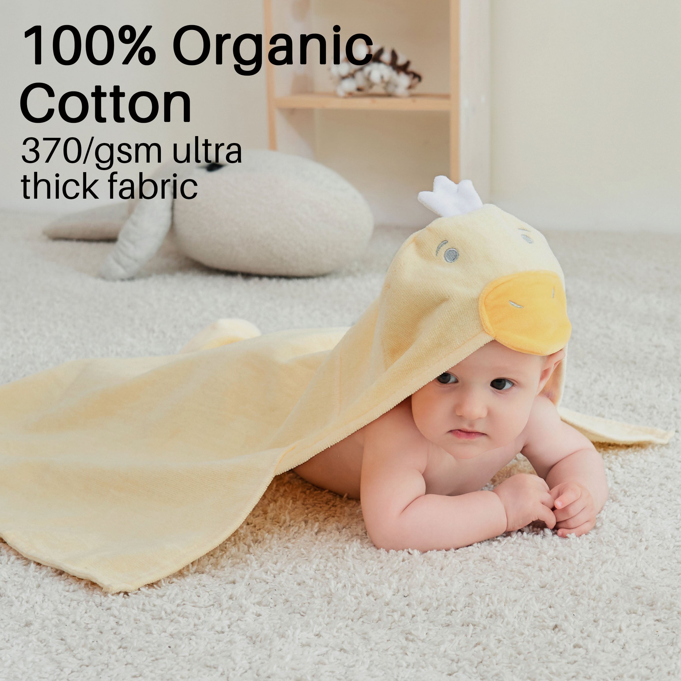 (Blue Elephant & Duck) 2 Pack Cotton Hooded Baby Towels, Extra Thick and Absorbent, 32" * 23"