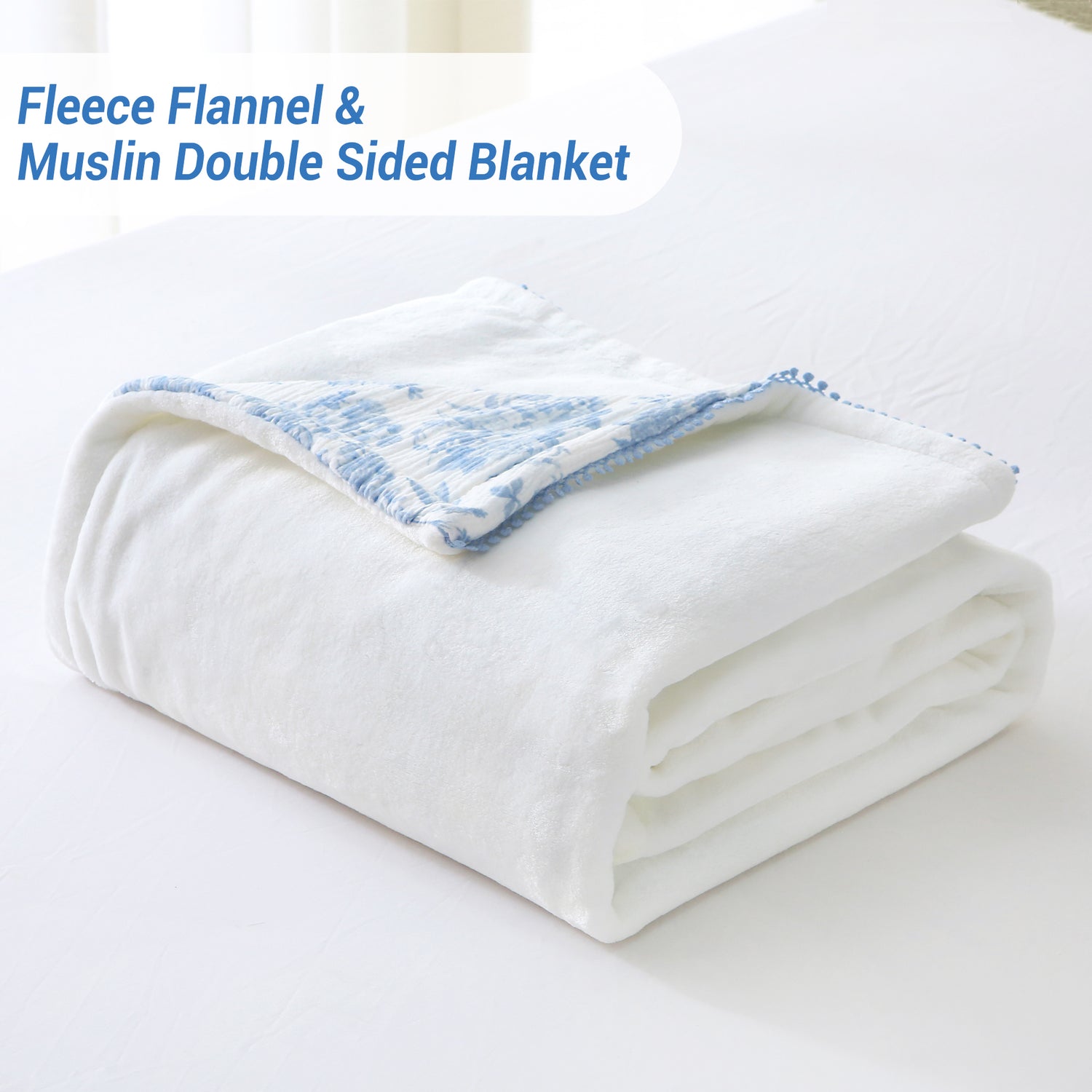 Blue Nerrah Throw Blanket Reversible Muslin Blankets 50x70 inch