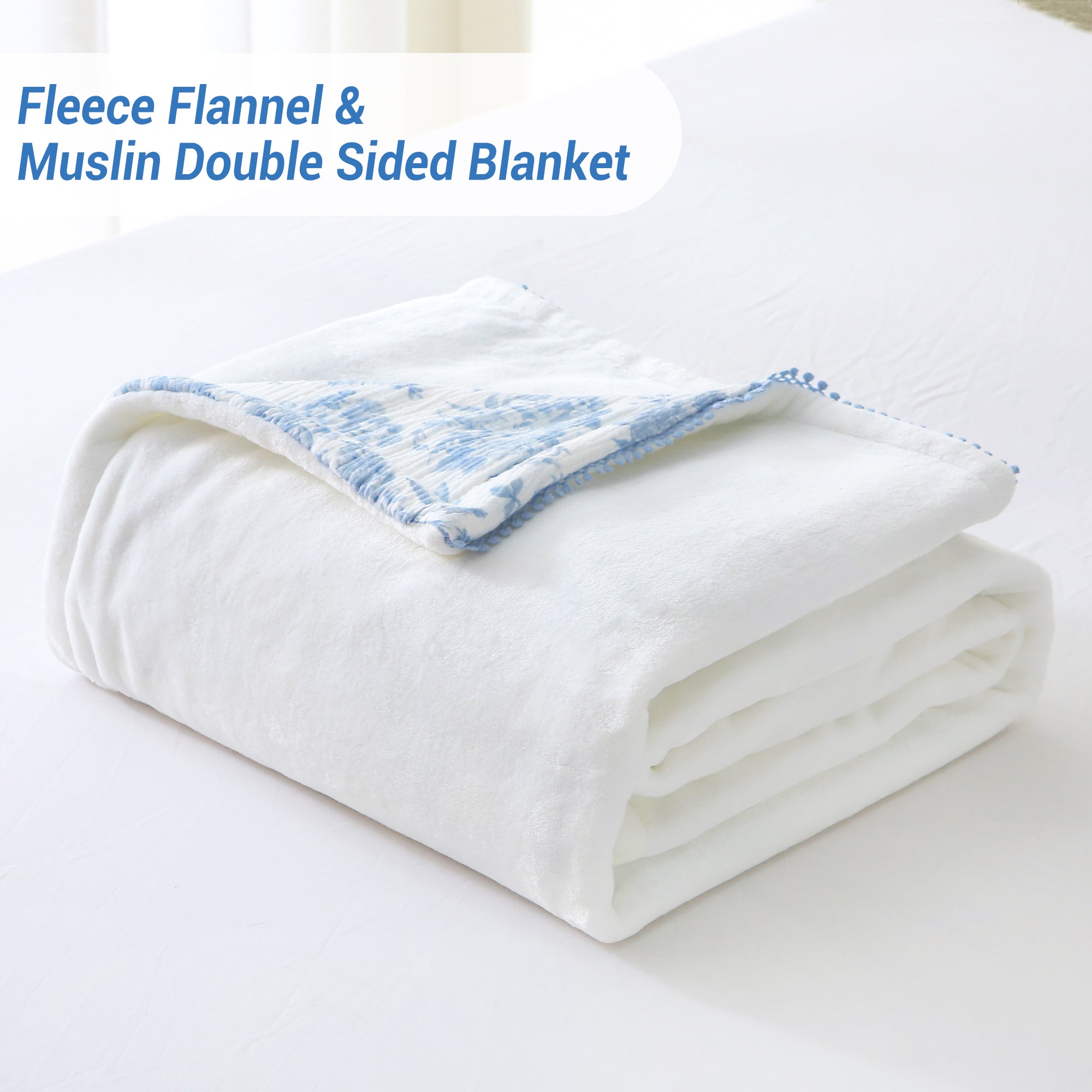 Blue Nerrah Throw Blanket Reversible Muslin Blankets 50x70 inch