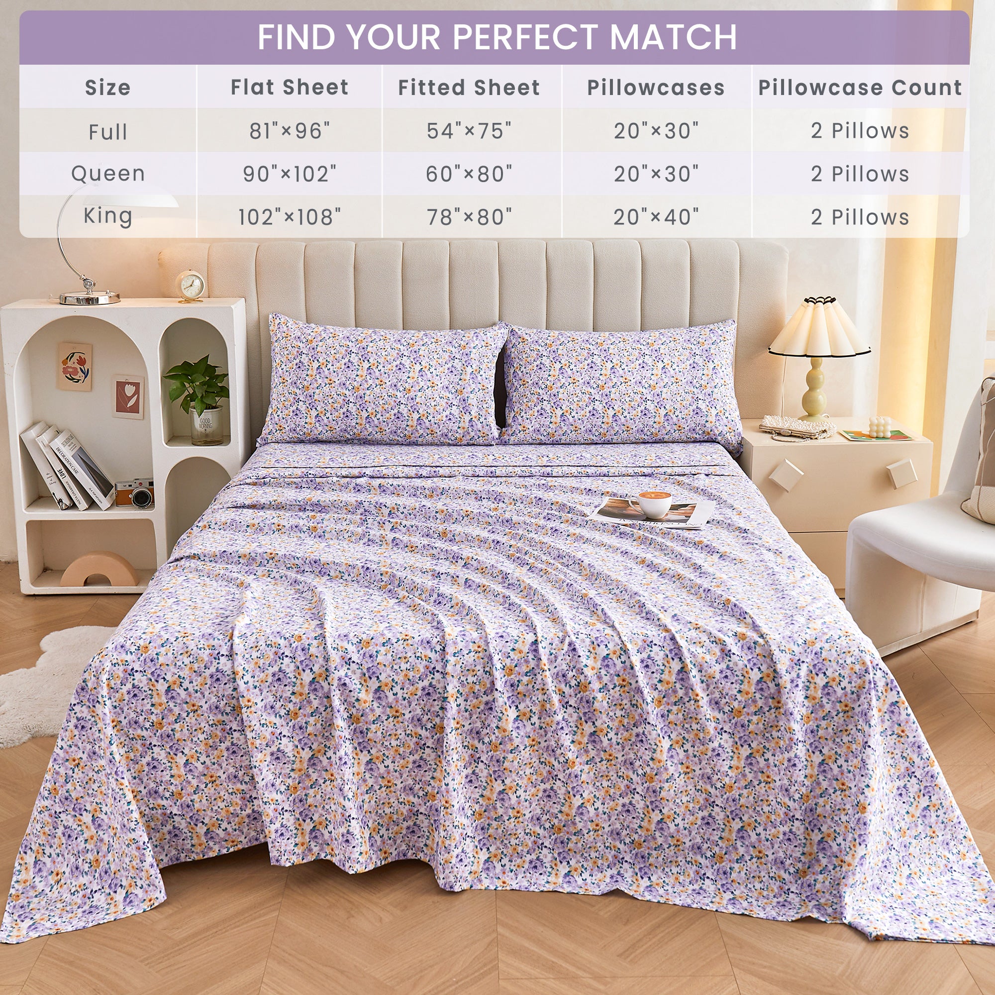 Purple Yellow Flower Bed Sheets Set