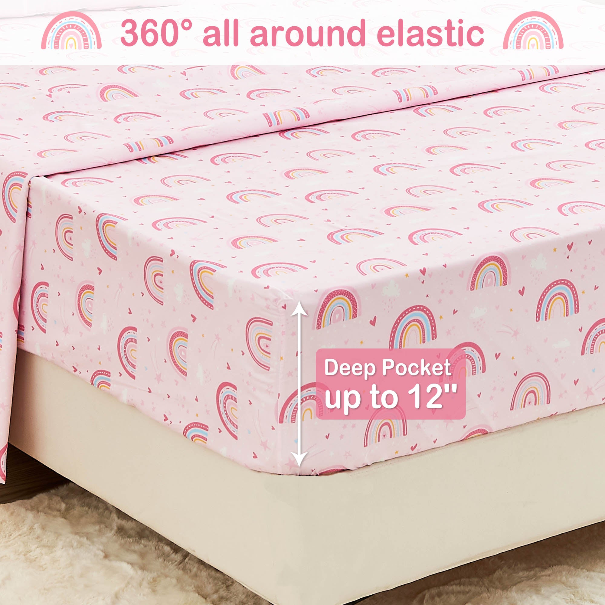 Pink Rainbow Kids Comforter Sets – 6 or 8 Piece Options
