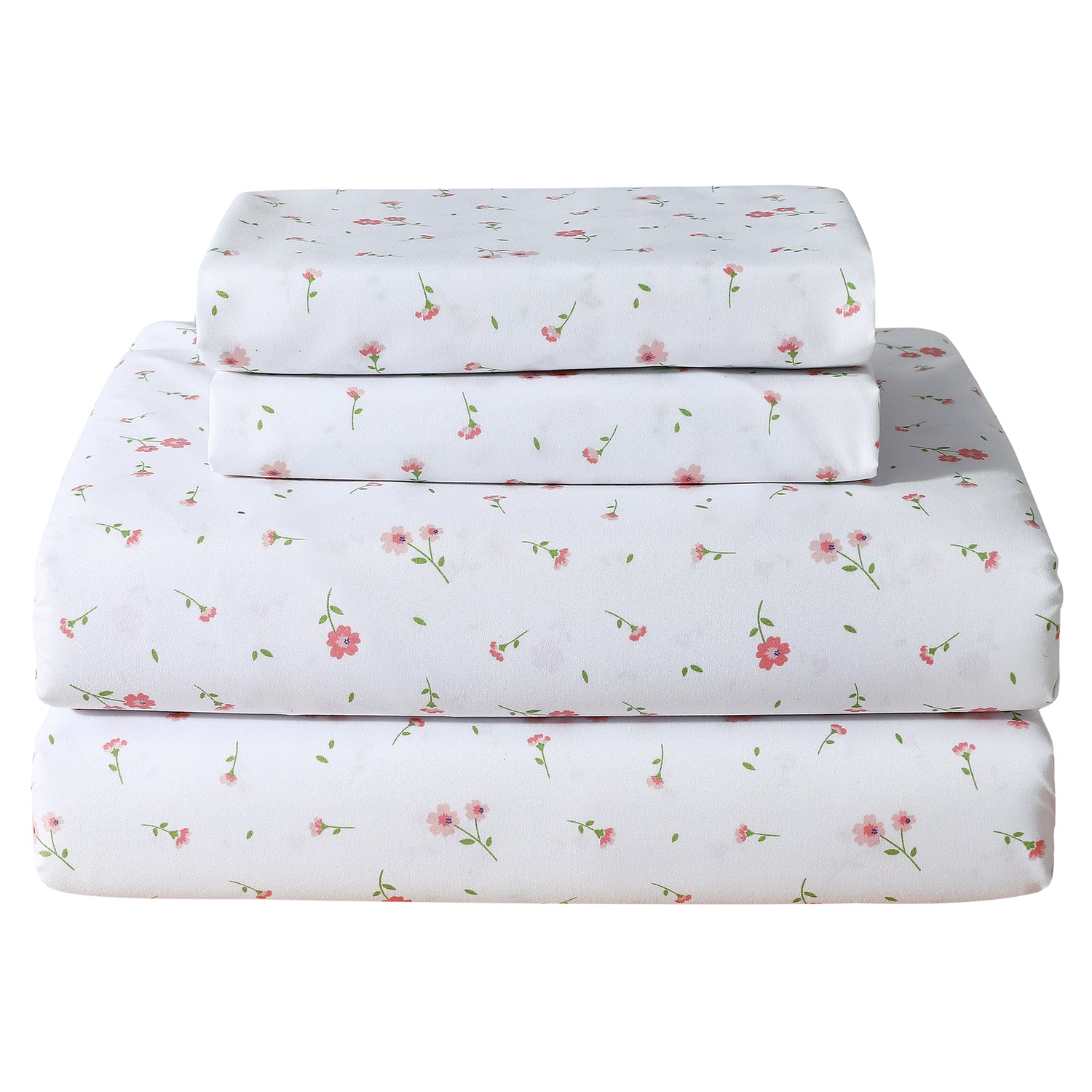 Dainty Pink Floral  Pattern  Bed Sheet Set with Non-slip Straps