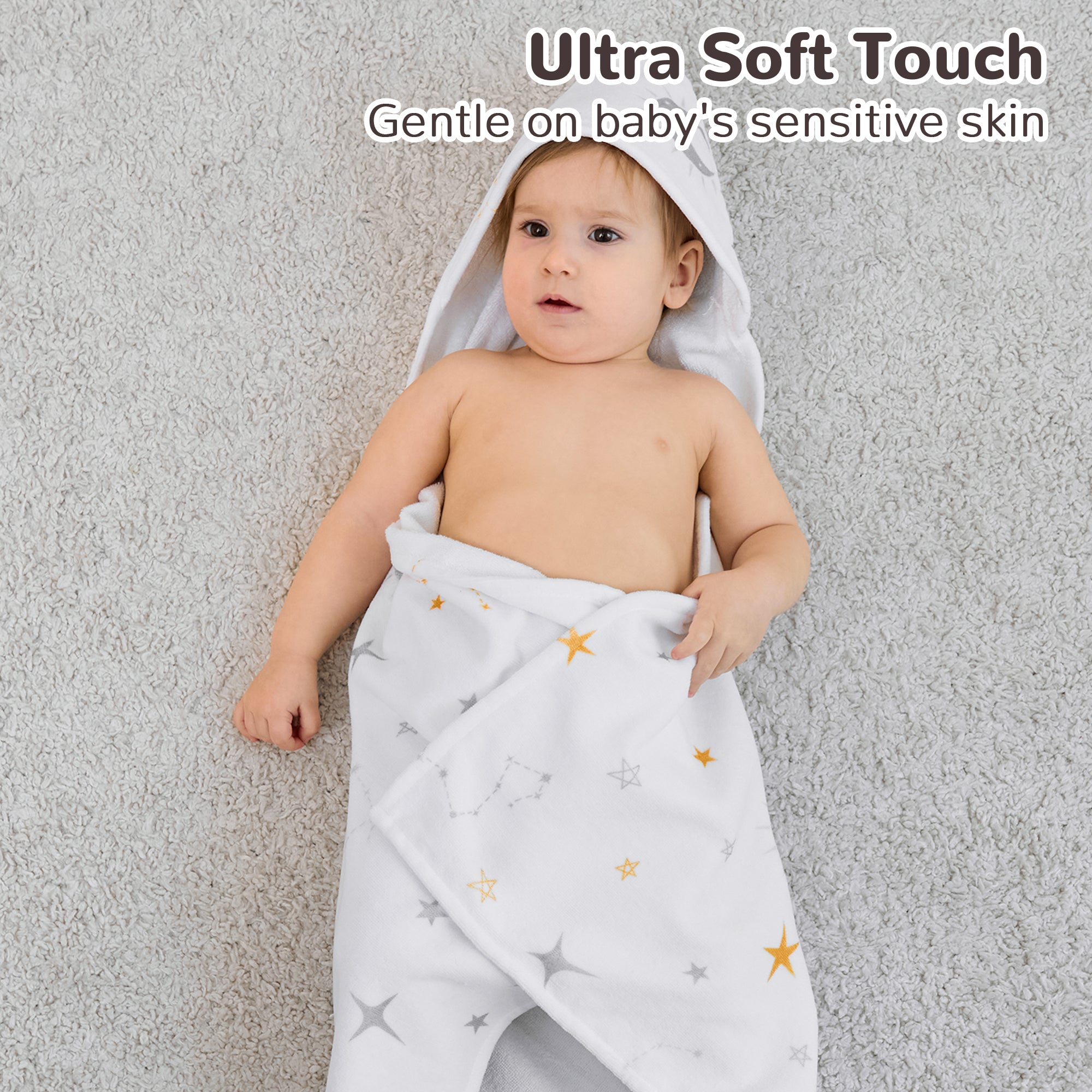 (Green Leaves) 2 Pack Cotton Hooded Baby Towels, Extra Thick and Absorbent, 32" * 32"