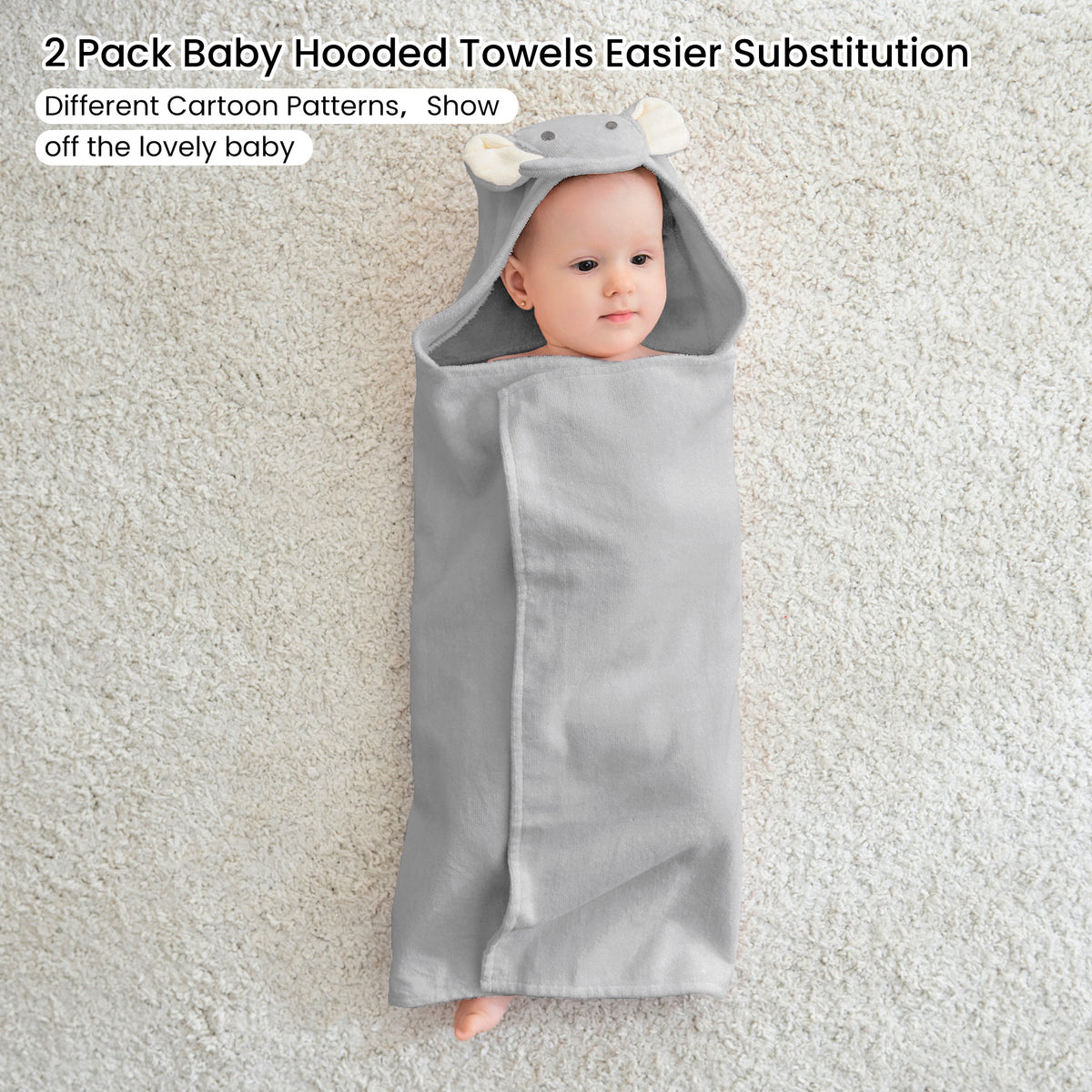 Puppy & Elephant Baby Towels with Hood