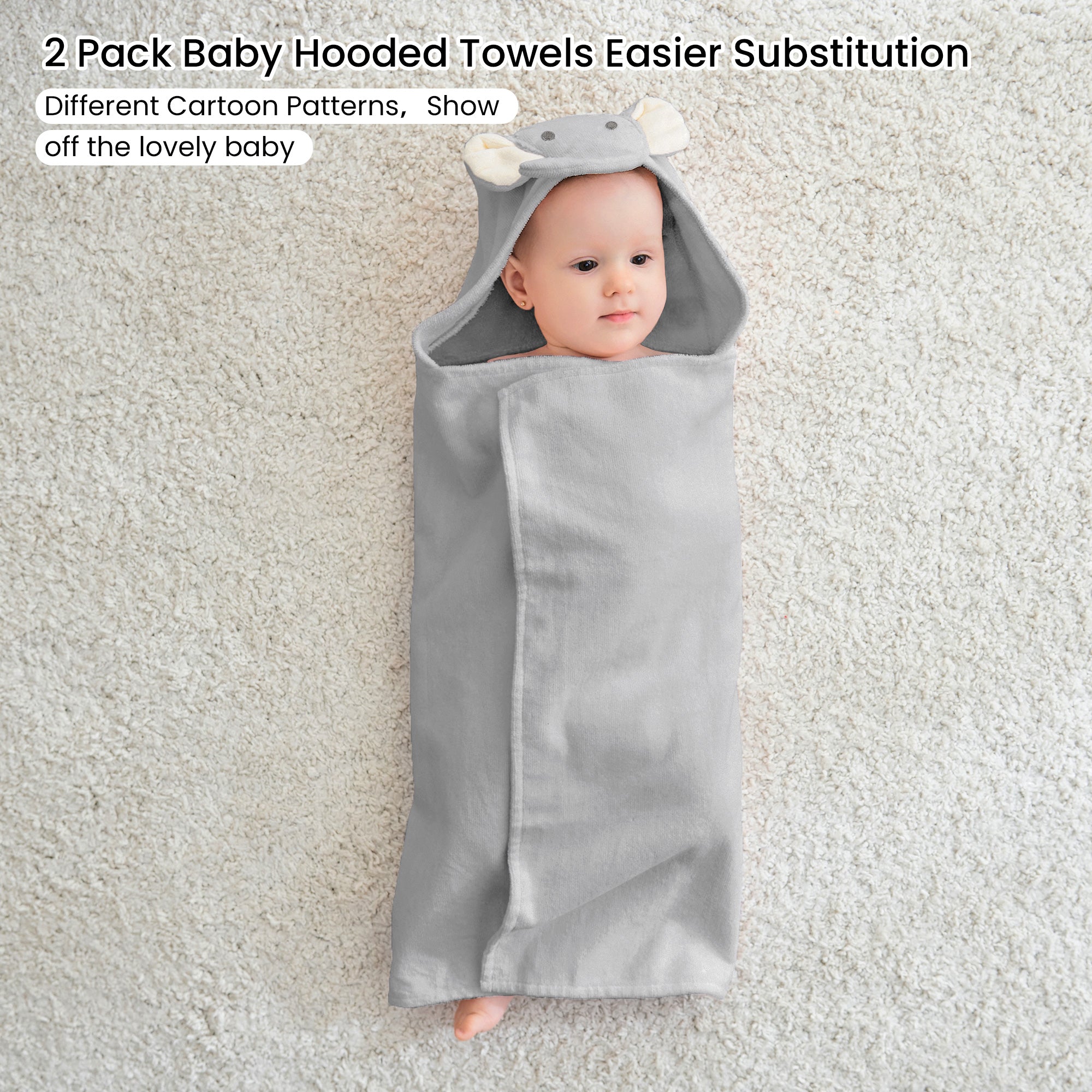 Puppy & Elephant Baby Towels with Hood