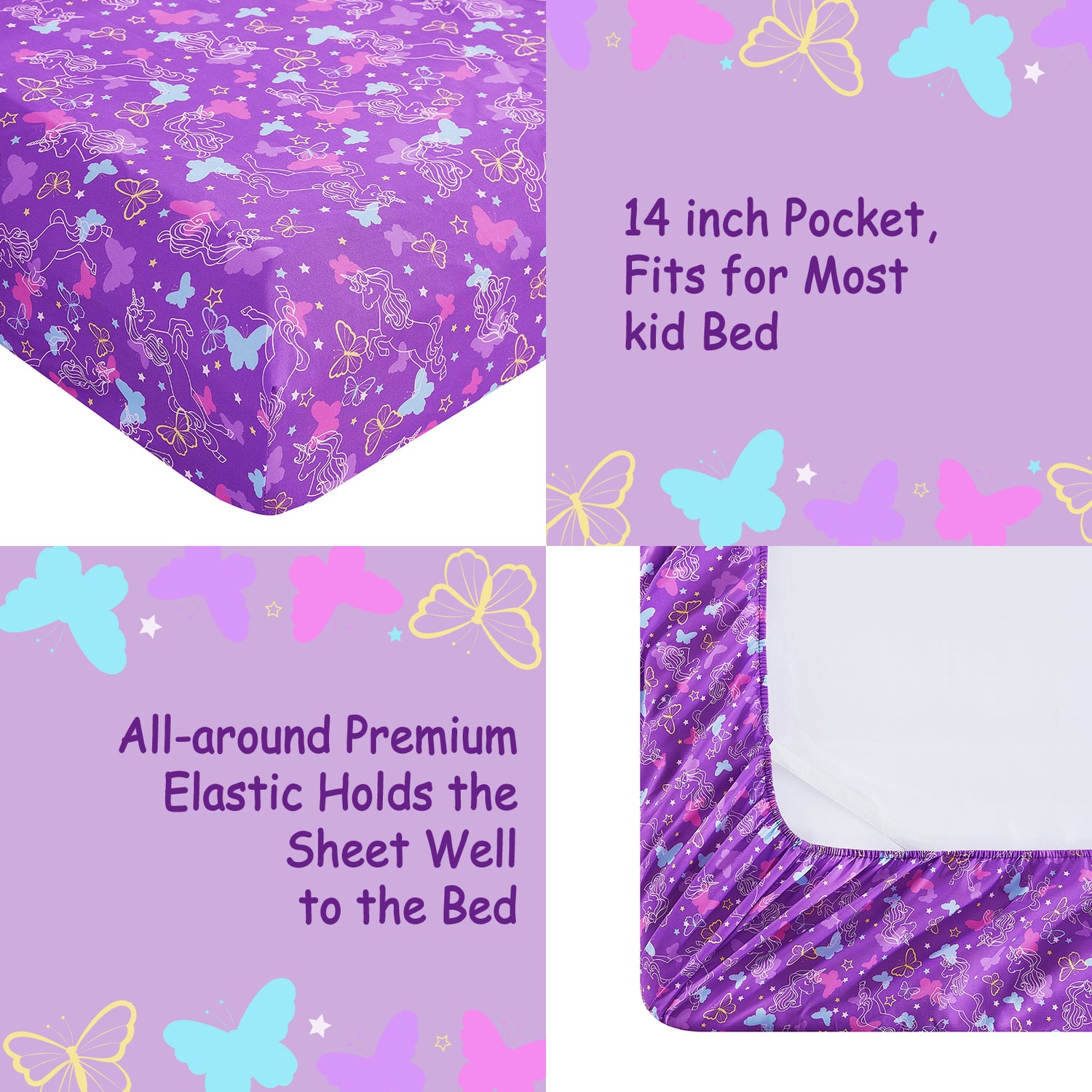 Butterfly Unicorn Kids Bed Sheet Set