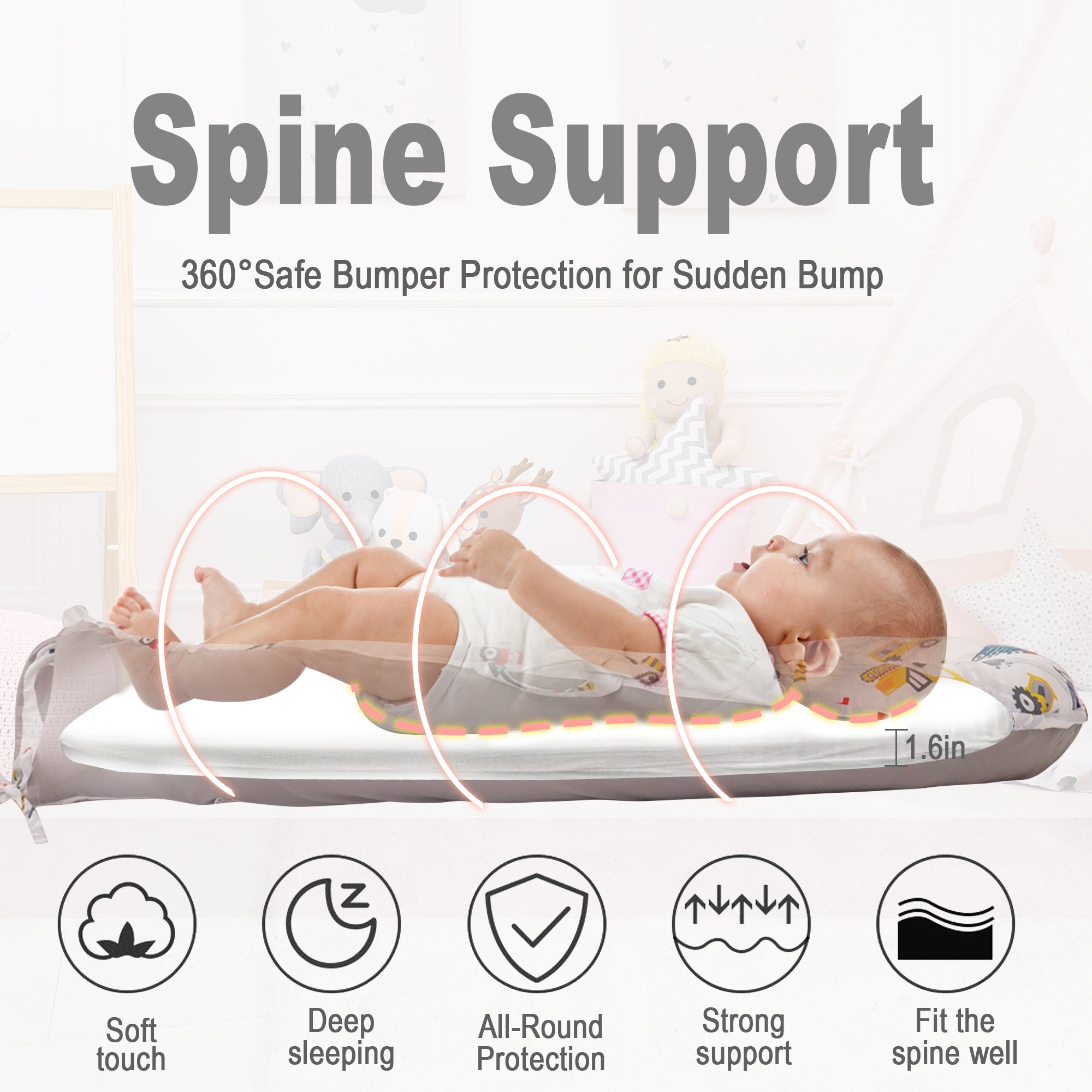 Truck Baby Lounger - Baby Nest Co Sleeper for Baby Bed, Soft & Breathable Portable Cotton Newborn Lounger Nest for Crib Bassinet