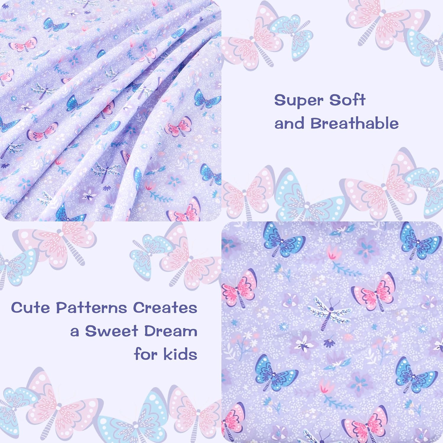 Magic Butterfly 3 Pcs Kids Twin Size Sheet Set