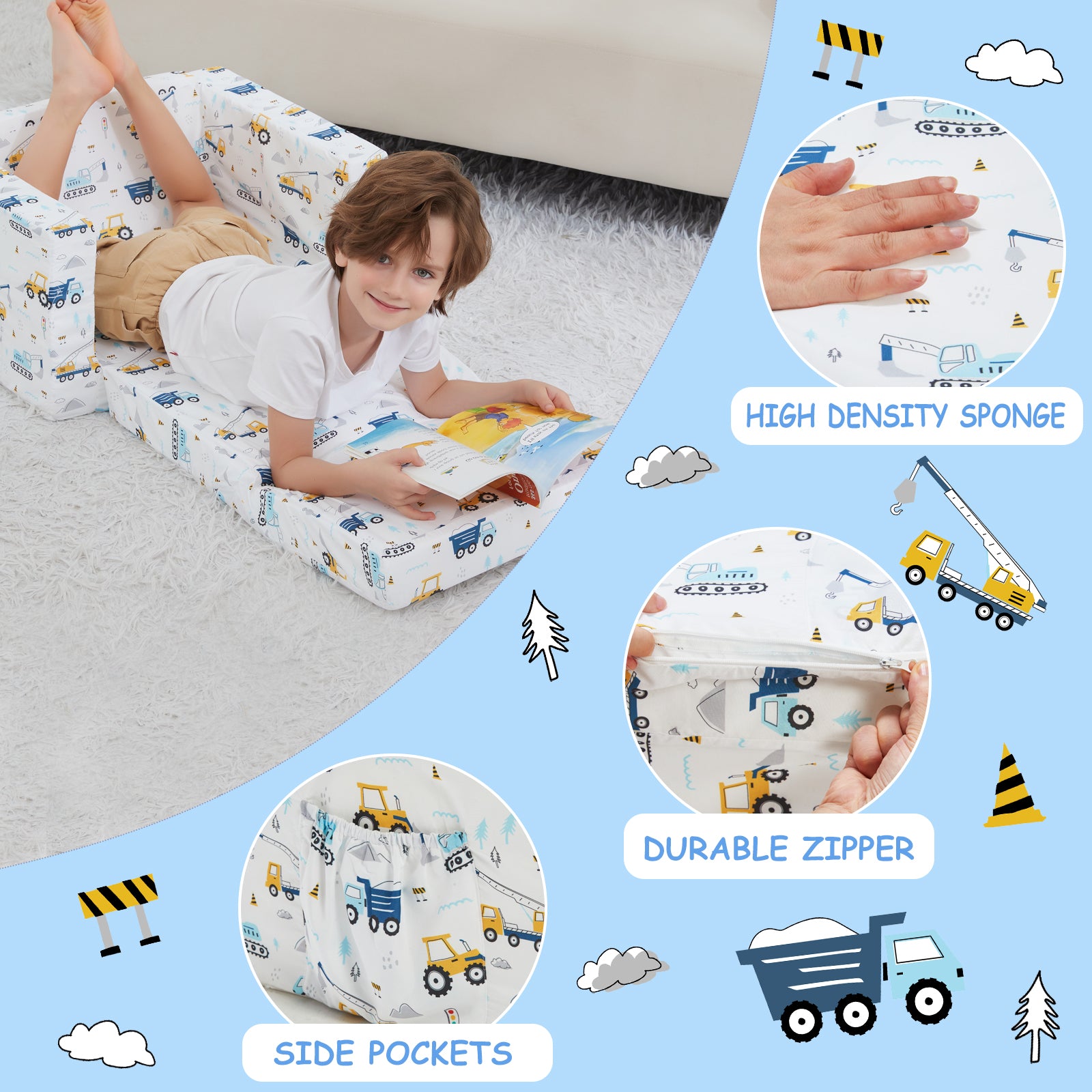 Blue Whale 2-in-1 Soft Toddler Couch Fold Out