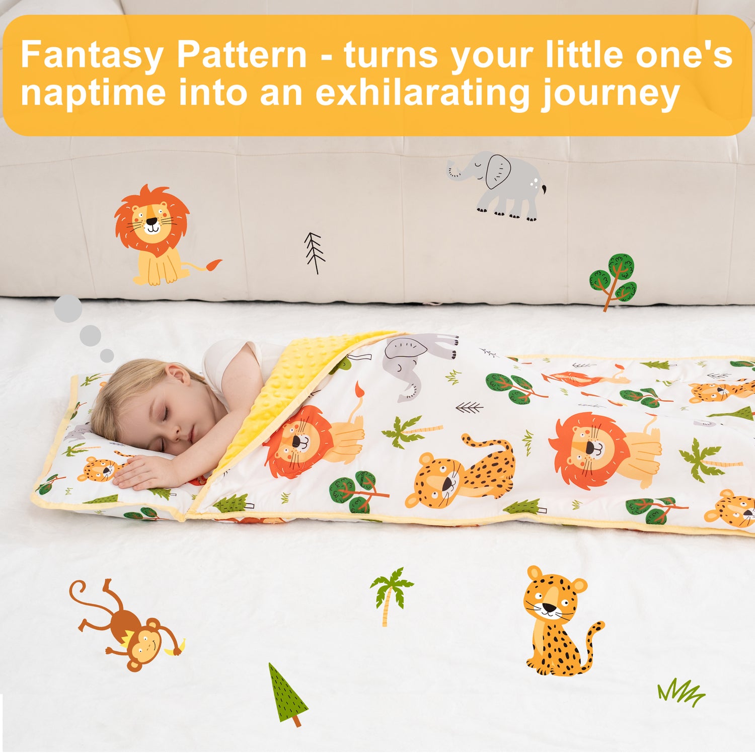 Zoo Animal Toddler Nap Mat with Pillow and Blanket