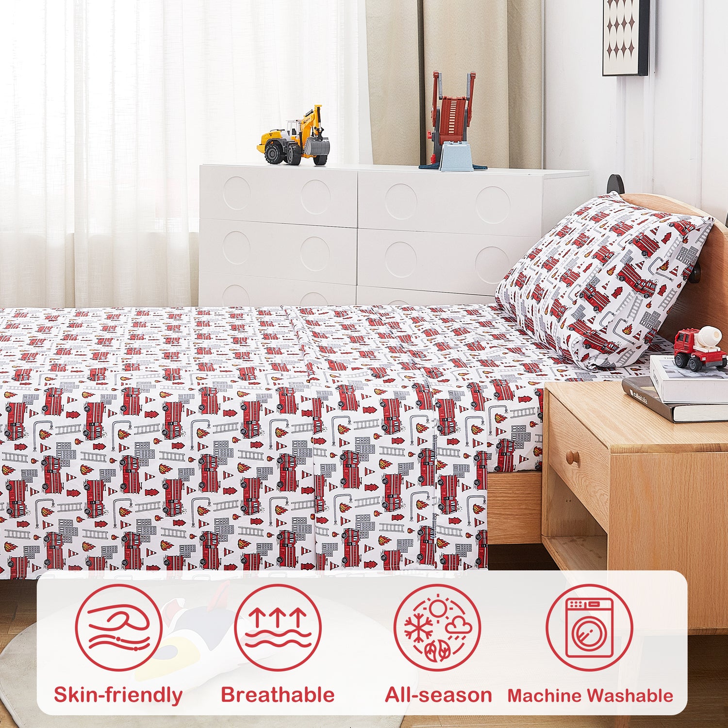 Happy Fire Rescue Play 3/4 PCs TWIN/Full Bed Sheet