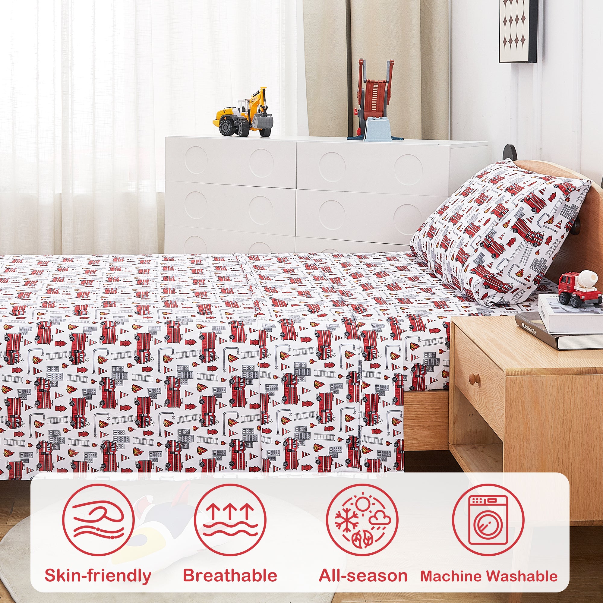 Happy Fire Rescue Play 3/4 PCs TWIN/Full Bed Sheet