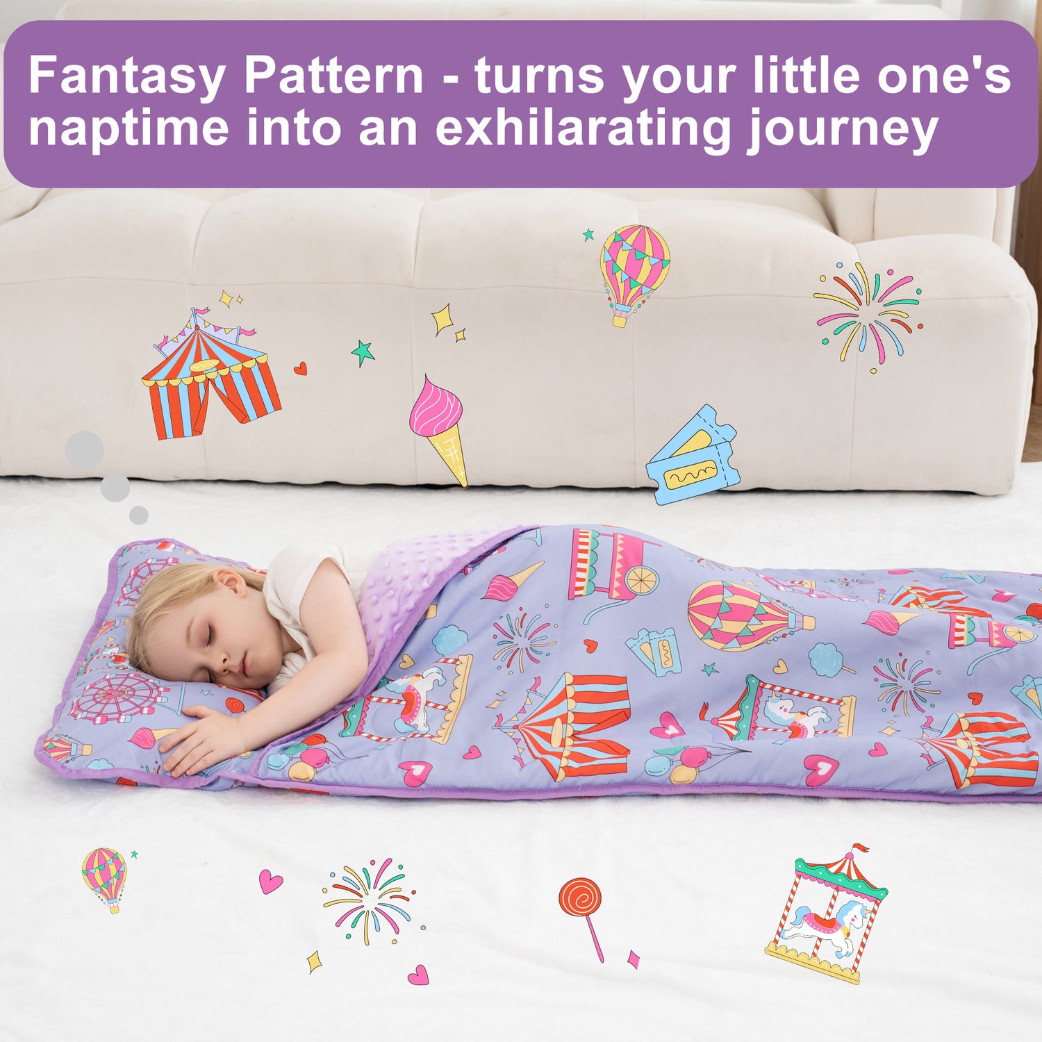 Amusement Park Toddler Nap Mat with Pillow and Blanket