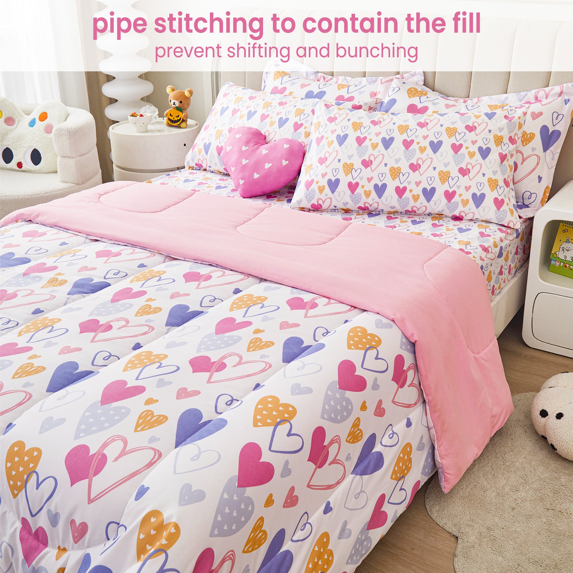 Conjuntos de edredón Pink Heart de 6/8 piezas para niñas 