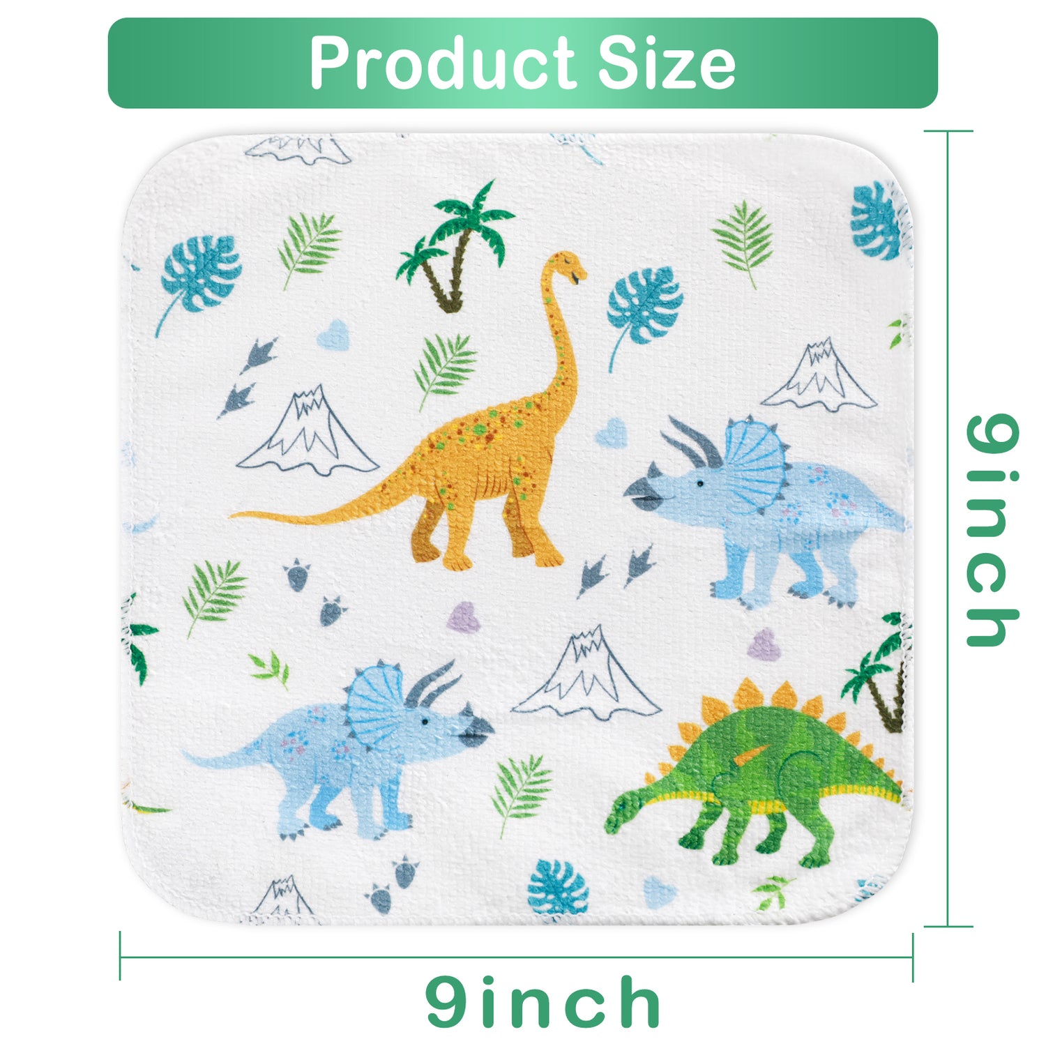 9x9 Green Dinosaur Baby Washcloths
