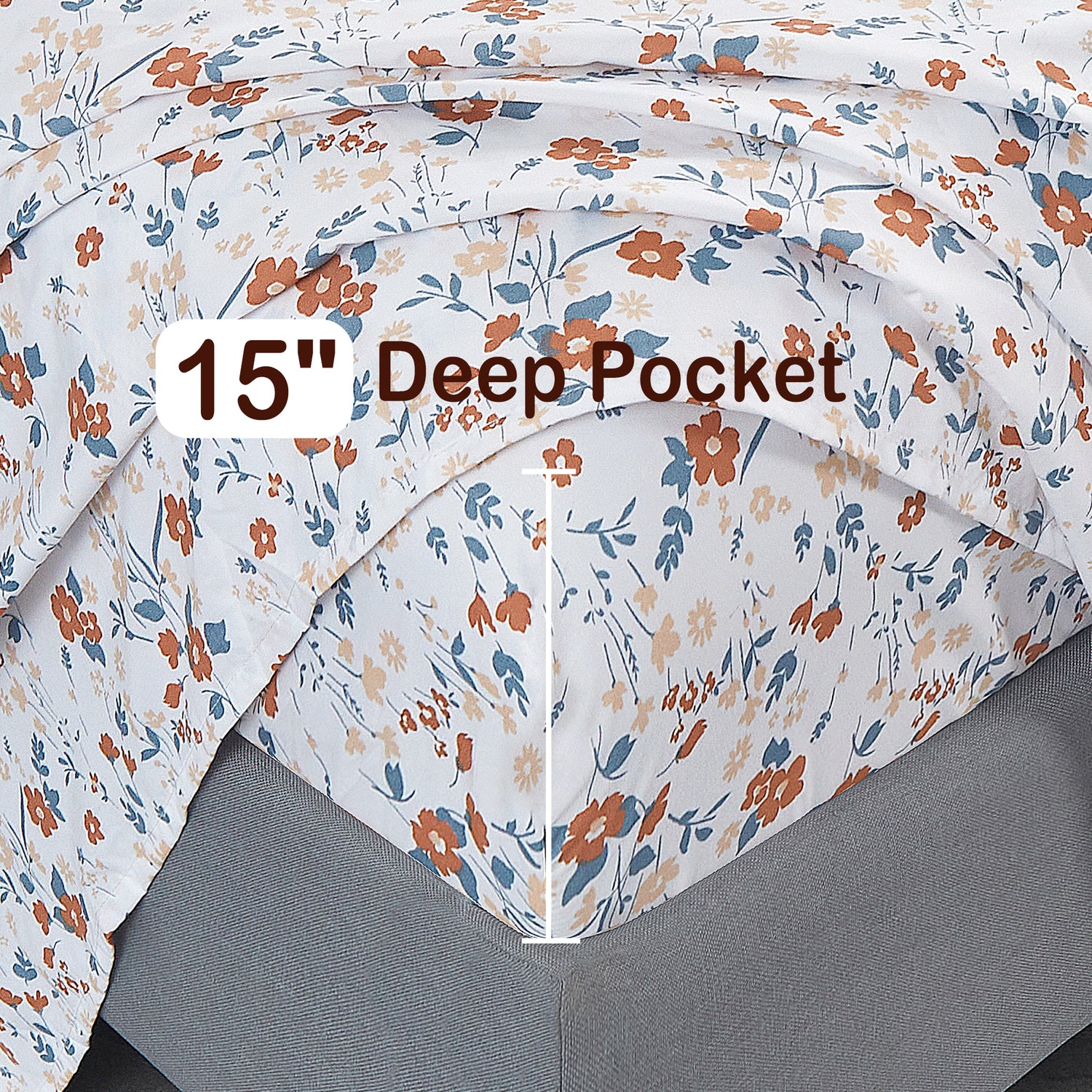 Sweet - Hued Petite Orange Flower Pattern Bed Sheet Set with Non-slip Straps