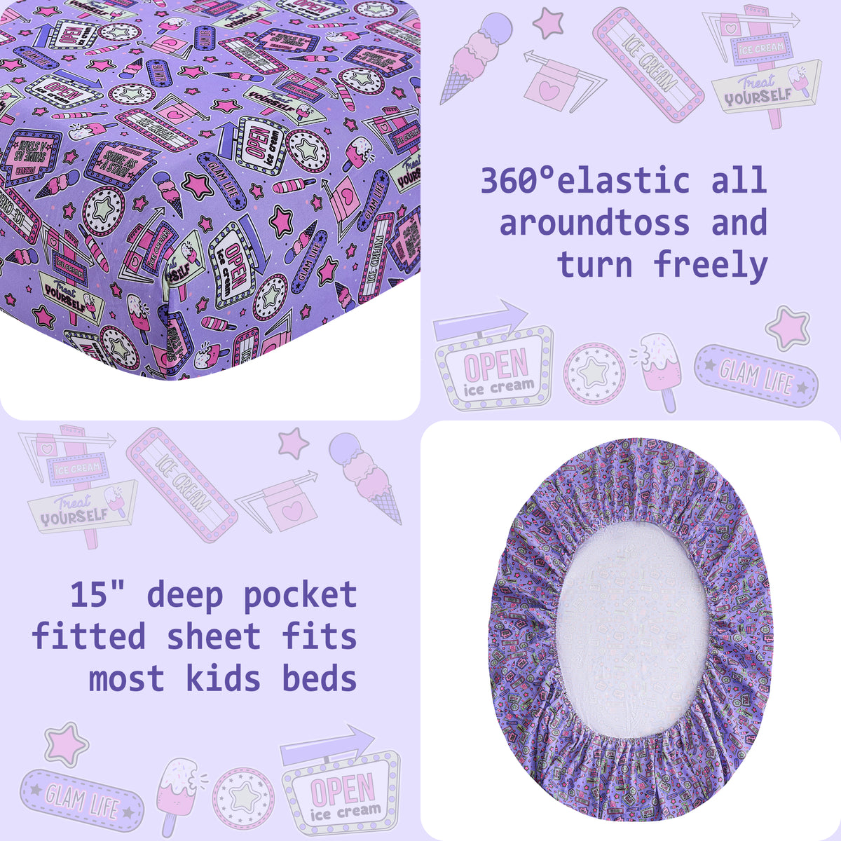 Cool Girl Kids Microfiber Bed Sheet Set Deep Pocket Soft & Breathable