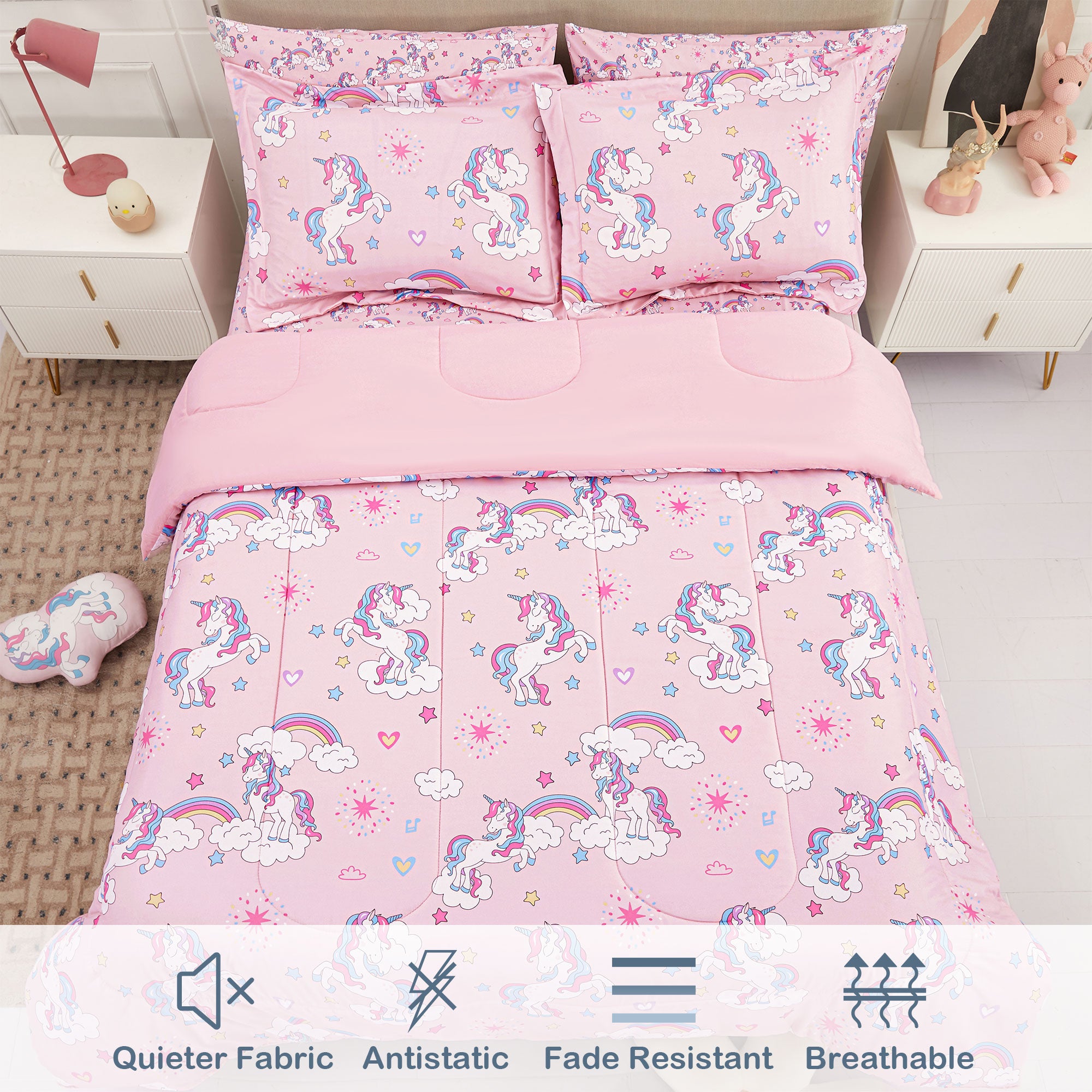 Pink Unicorn Kids Bedding Set– 6 or 8 Piece Options
