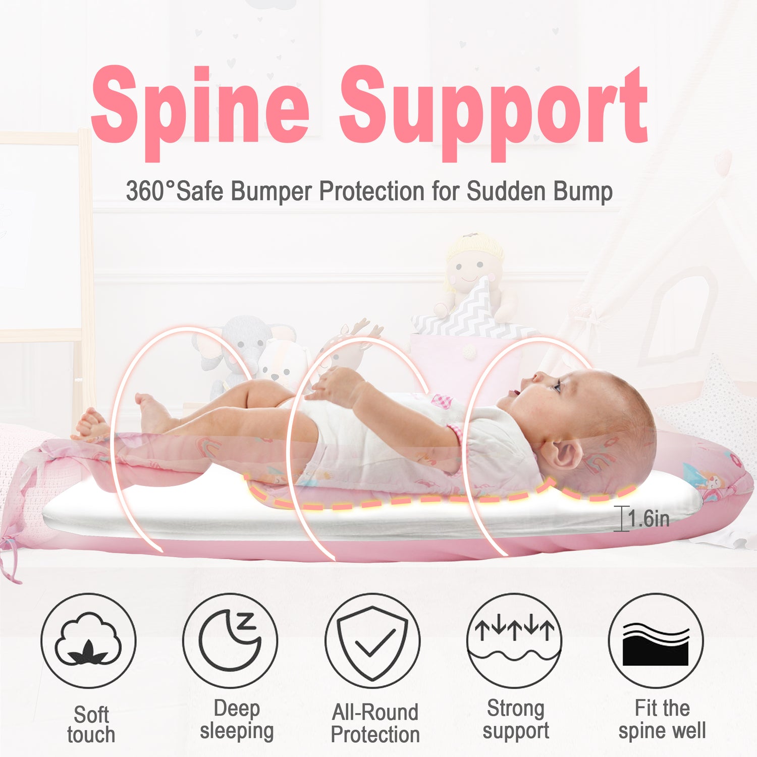 Princess Baby Lounger - Baby Nest Co Sleeper for Baby Bed, Soft & Breathable Portable Cotton Newborn Lounger Nest for Crib Bassinet