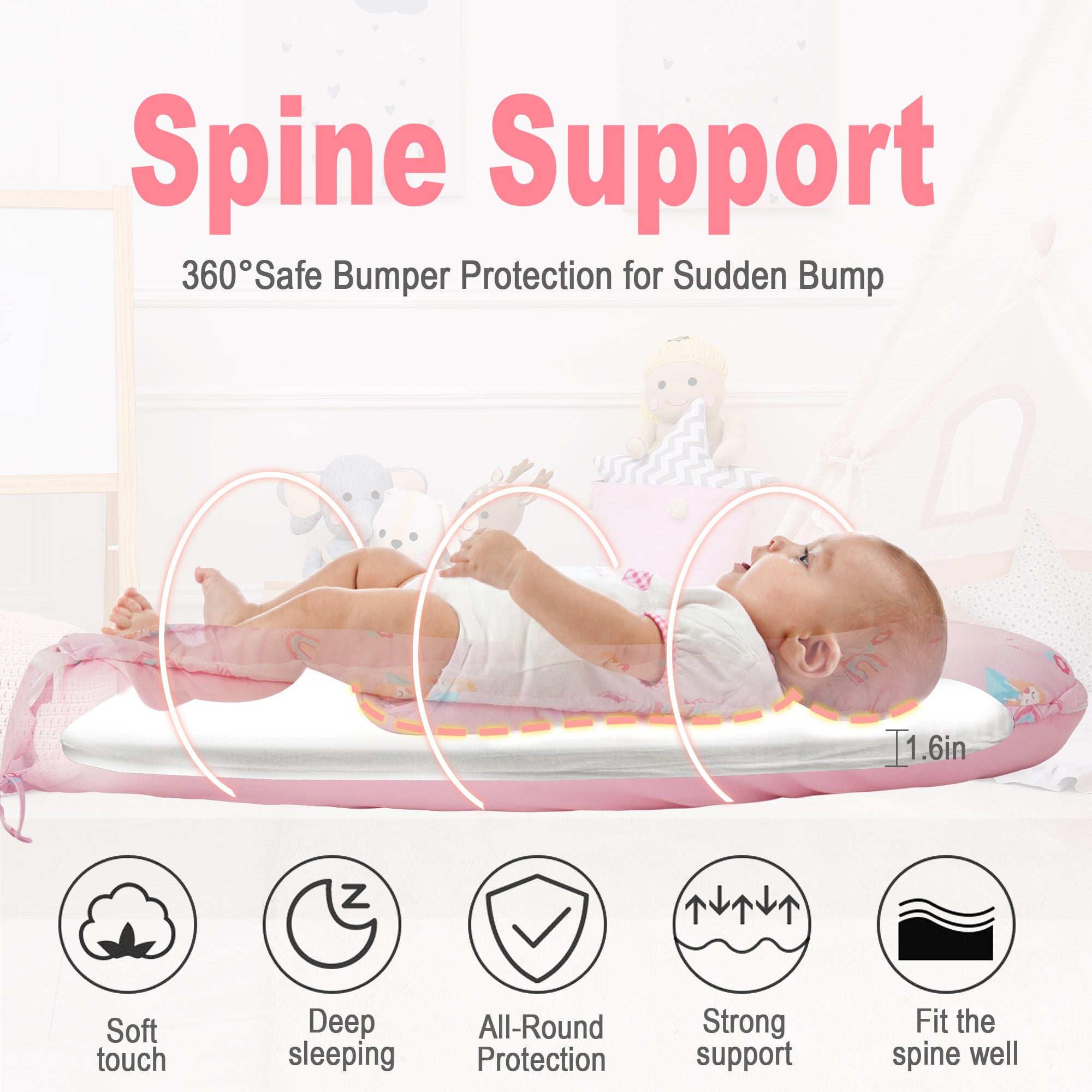 Princess Baby Lounger - Baby Nest Co Sleeper for Baby Bed, Soft & Breathable Portable Cotton Newborn Lounger Nest for Crib Bassinet