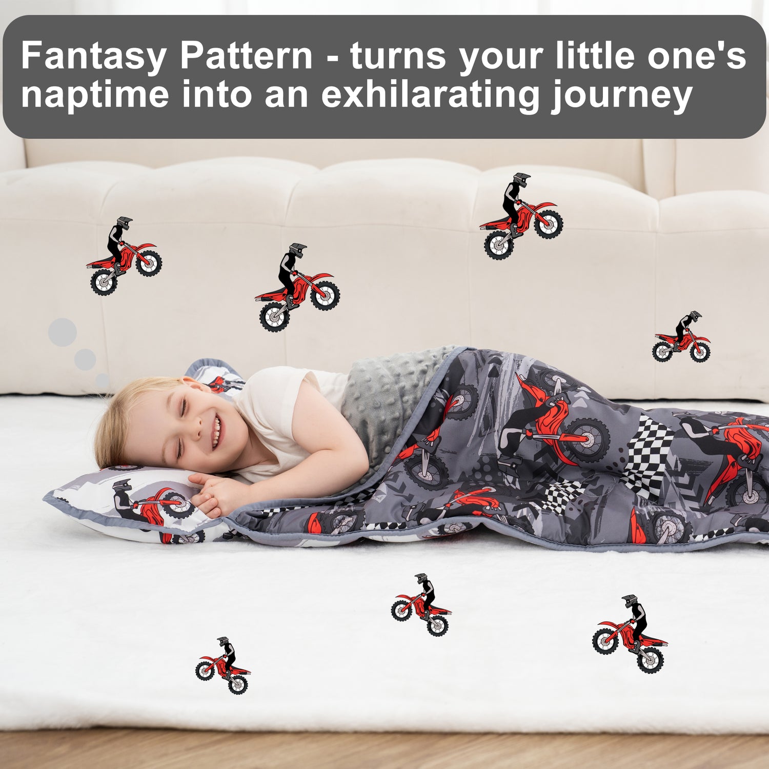 Cool Motocycle Toddler Nap Mat with Pillow and Blanket